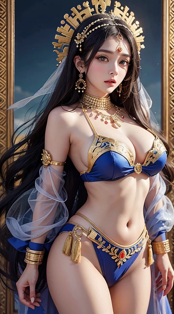 Une femme en sari posant pour une photo, Indian, traditional beauty, Indien, beautiful girl, red Ornate Cosplay, en tailleur, Super mannequin indien, Belle jeune fille, femme magnifique, Asie du Sud-Est avec Long, Indien provocateur, magnifique belle femme, Tenue complexe, Hindu aesthetics, belle fille asiatique, Extremely detailed shot of the girl, jaw dropping beauty, Big breasts deep neckline sexy navel