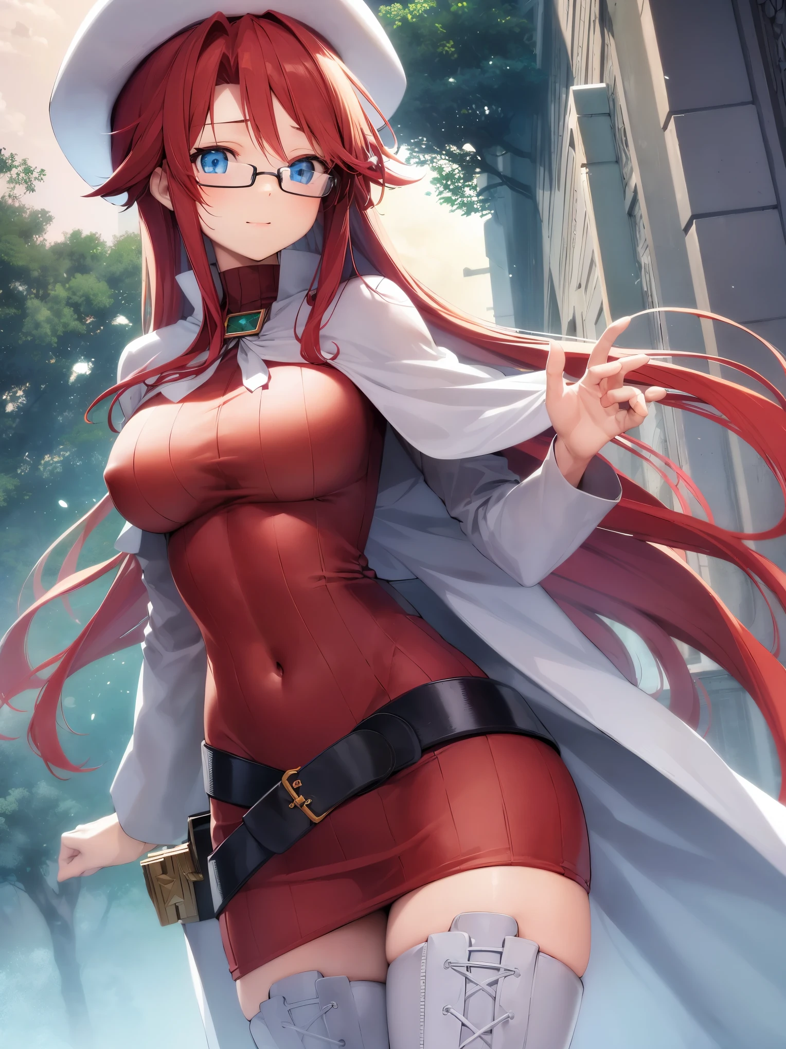 summonnightaty, aty, long hair, blue eyes, red hair, beret, hat, glasses,
BREAK long hair, thighhighs, hat, dress, boots, glasses, belt, cape, sweater, zettai ryouiki, beret, thigh boots, white footwear, ribbed sweater, loose belt,solo,
BREAK outdoors, fantasy,on_a_ship,
BREAK (masterpiece:1.2), best quality, high resolution, unity 8k wallpaper, (illustration:0.8), (beautiful detailed eyes:1.6), extremely detailed face, perfect lighting, extremely detailed CG, (perfect hands, perfect anatomy),covered_nipples,covered_navel,light_smile ,(half_eyes:1.4),long_sword,edge,armpit,sleepy,dynamic_standing,red_sweater,apart_legs,magical_effect,pulmp,big_tits,light_open_mouth,