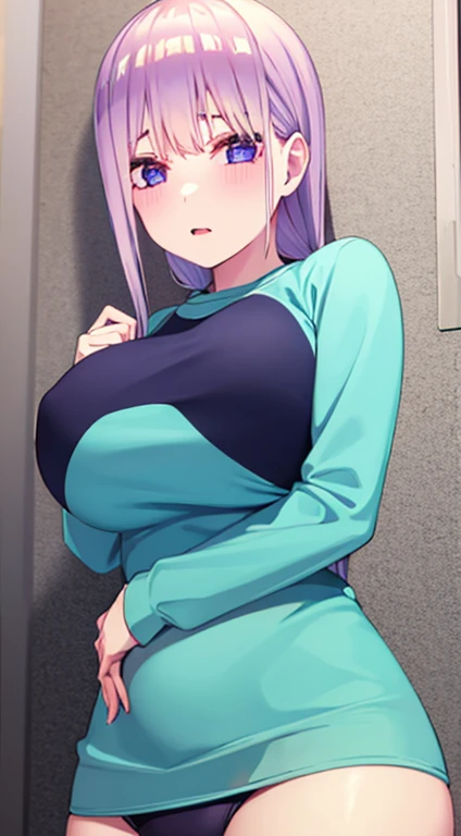 Very large breasts、Nipples、risque clothes、Gray Hair、Long Hair、Sexy Face、blue long gloves、Blue swimsuit、Purple eyes、White Hair、older sister