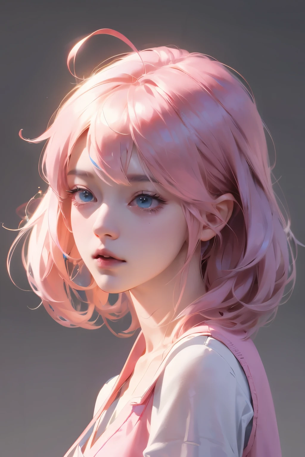 anime girl with pink hair and blue eyes weastillg a vest, April Rendering, Sayori, Another close-up of Iwakura, 8K portrait rendering, Rendering a cute 3D anime girl, Realistic anime girl rendering, Smooth anime CG art, Close-up of a young anime girl, Anime visuals of cute girls, still, Anime cute art style
