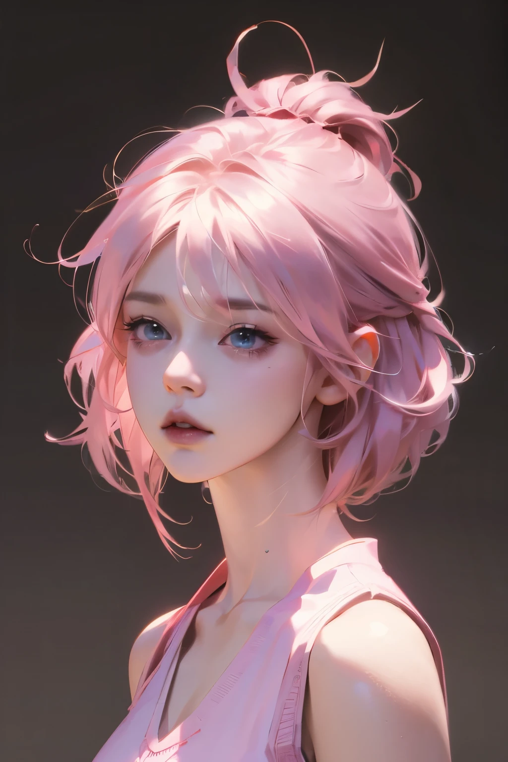 anime girl with pink hair and blue eyes weastillg a vest, April Rendering, Sayori, Another close-up of Iwakura, 8K portrait rendering, Rendering a cute 3D anime girl, Realistic anime girl rendering, Smooth anime CG art, Close-up of a young anime girl, Anime visuals of cute girls, still, Anime cute art style