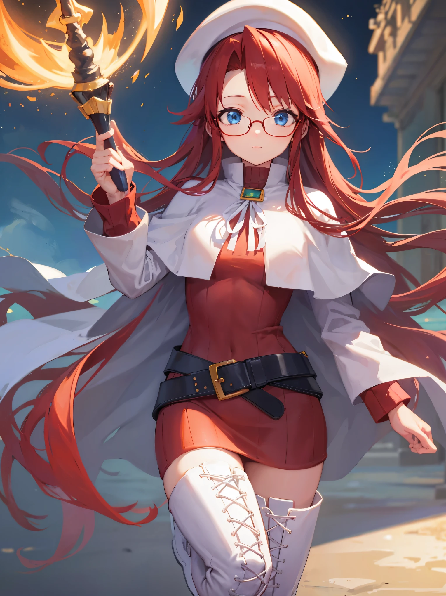 summonnightaty, aty, long hair, blue eyes, red hair, beret, hat, glasses,
BREAK long hair, thighhighs, hat, dress, boots, glasses, belt, cape, sweater, zettai ryouiki, beret, thigh boots, white footwear, ribbed sweater, loose belt,solo,
BREAK outdoors, fantasy,on_a_ship,
BREAK (masterpiece:1.2), best quality, high resolution, unity 8k wallpaper, (illustration:0.8), (beautiful detailed eyes:1.6), extremely detailed face, perfect lighting, extremely detailed CG, (perfect hands, perfect anatomy),covered_nipples,covered_navel,light_smile ,(half_eyes:1.4),long_sword,edge,armpit,sleepy,dynamic_standing,red_sweater,apart_legs,magical_effect,pulmp,big_tits,light_open_mouth,prepare_a_sword