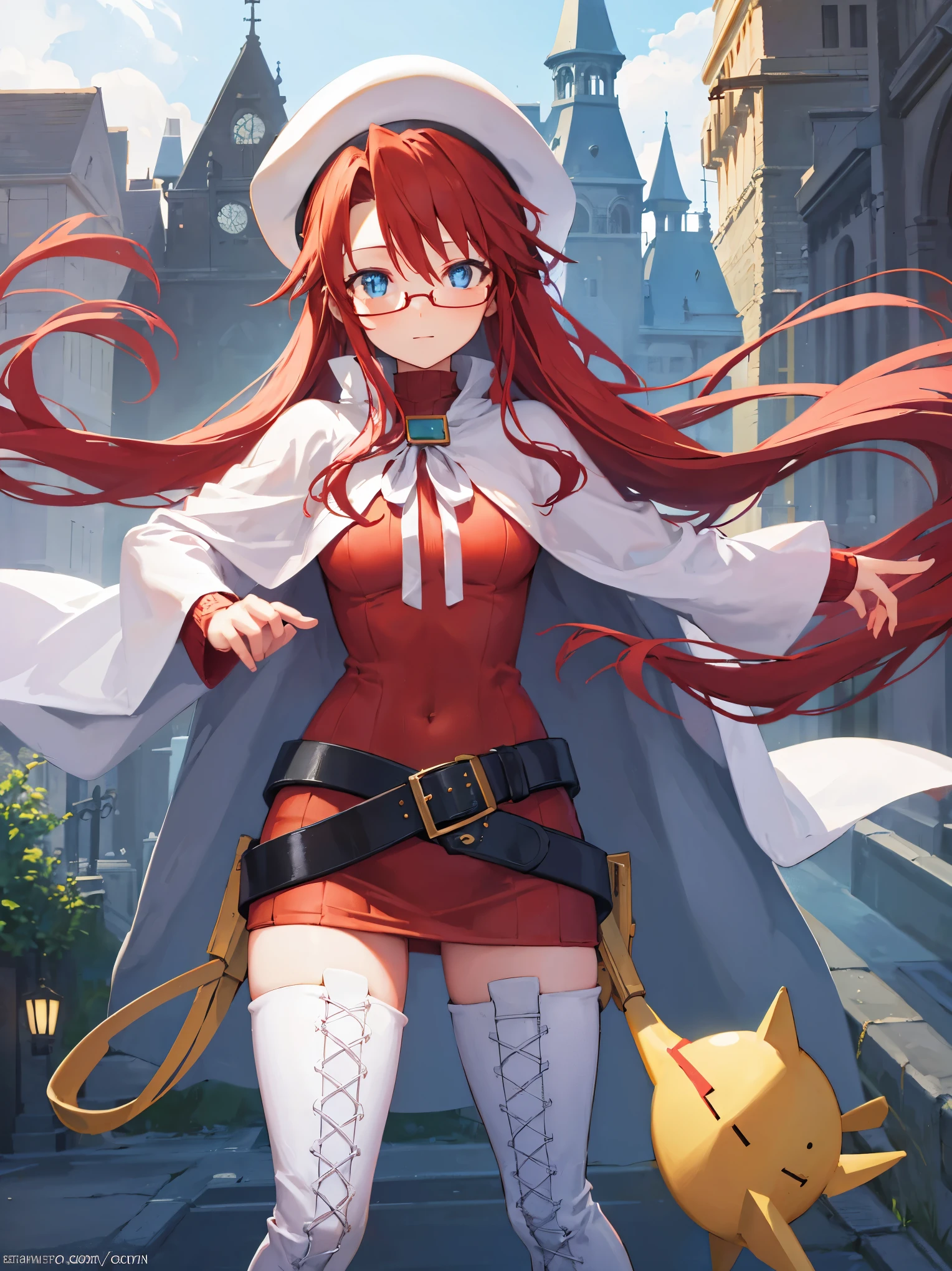 summonnightaty, aty, long hair, blue eyes, red hair, beret, hat, glasses,
BREAK long hair, thighhighs, hat, dress, boots, glasses, belt, cape, sweater, zettai ryouiki, beret, thigh boots, white footwear, ribbed sweater, loose belt,solo,
BREAK outdoors, fantasy,on_a_ship,
BREAK (masterpiece:1.2), best quality, high resolution, unity 8k wallpaper, (illustration:0.8), (beautiful detailed eyes:1.6), extremely detailed face, perfect lighting, extremely detailed CG, (perfect hands, perfect anatomy),covered_nipples,covered_navel,light_smile ,(half_eyes:1.4),long_sword,edge,armpit,sleepy,dynamic_standing,red_sweater,apart_legs,magical_effect,pulmp,big_tits,light_open_mouth,prepare_a_sword