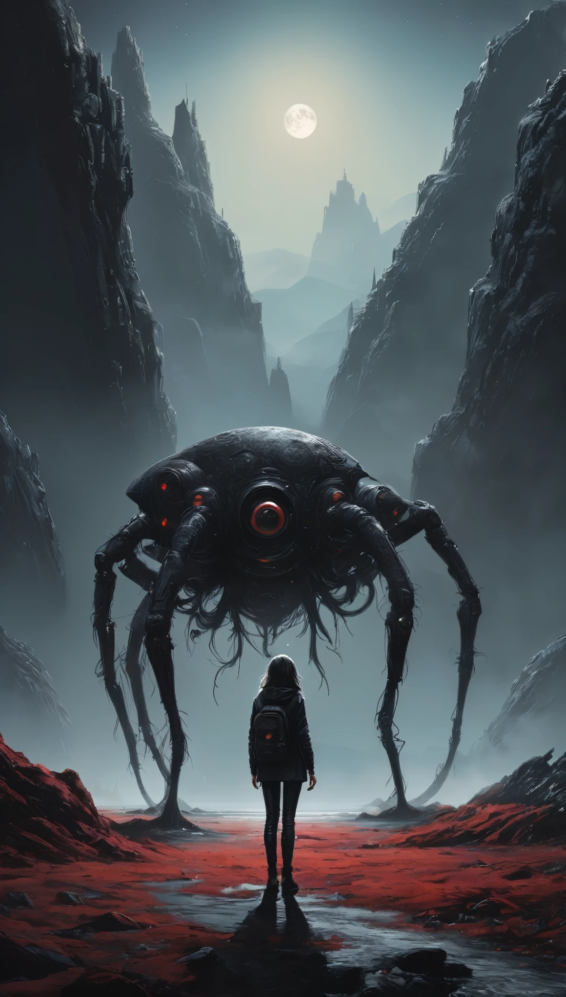 giant grotesque dark red flea-like creatures jumping high above California,  nightmare 