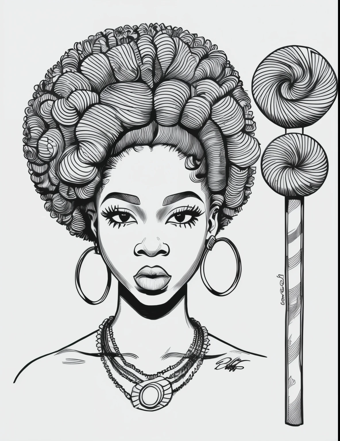 masterpiece,best quality,line art,hand drawn, afro-american baddie girl(ghetto style), with lolipop