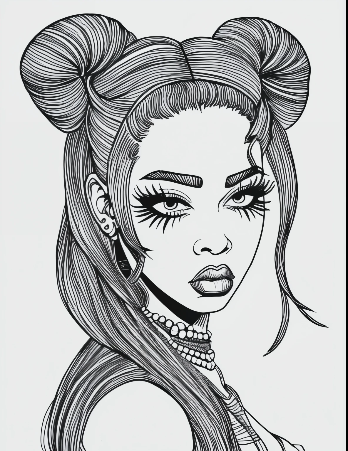 masterpiece,best quality,line art,hand drawn,baddie girl(ghetto style),