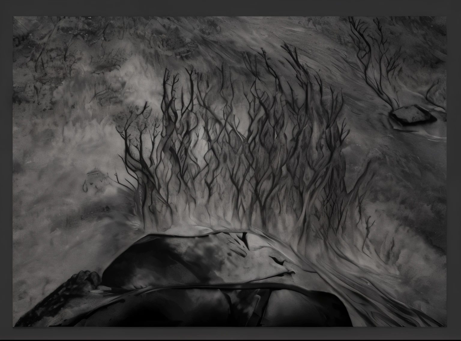 Photography,High Detail,There is a black and white photo of a horse in a field, inspired author:Anna Forsley, Super fine details”, Detailed charcoal drawing, 铅笔和藤木Charcoal painting, Charcoal painting, a charcoal drawing, author:Anna Forsley, Meandering thin roots, Flat, Sand Scenery, author:Elmir de Horry