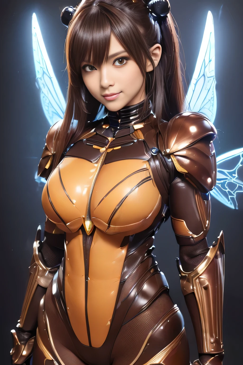 (high resolution,masterpiece,best quality,extremely detailed CG, anime, official art:1.4), realistic, photo, amazing fine details, all intricate, gloss and shiny,awesome many layers, 8k wall paper, 3d, sketch, kawaii, illustration,( solo:1.4), perfect female proportion,villainess, (fusion of dark brown cockroach and lady:1.4), (brown cockroach form lady:1.2), (brown cockroach lady:1.2), (fusion:1.2), (solo:1.4), (evil smile:1.2), muscular, abs, (cockroach brown exoskeleton bio insect suit:1.4), (cockroach brown exoskeleton bio insect armor:1.2), (brown transparency cockroach wing:1.4), (brown cockroach antennae:1.3),