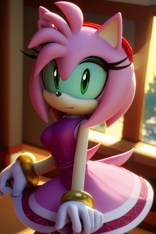 Masterpiece, high quality, studio quality, intricate details, 4k, 1girl, Amy Rose, medium breasts,  dress, ((best quality)), ((masterpiece)), (detailed)