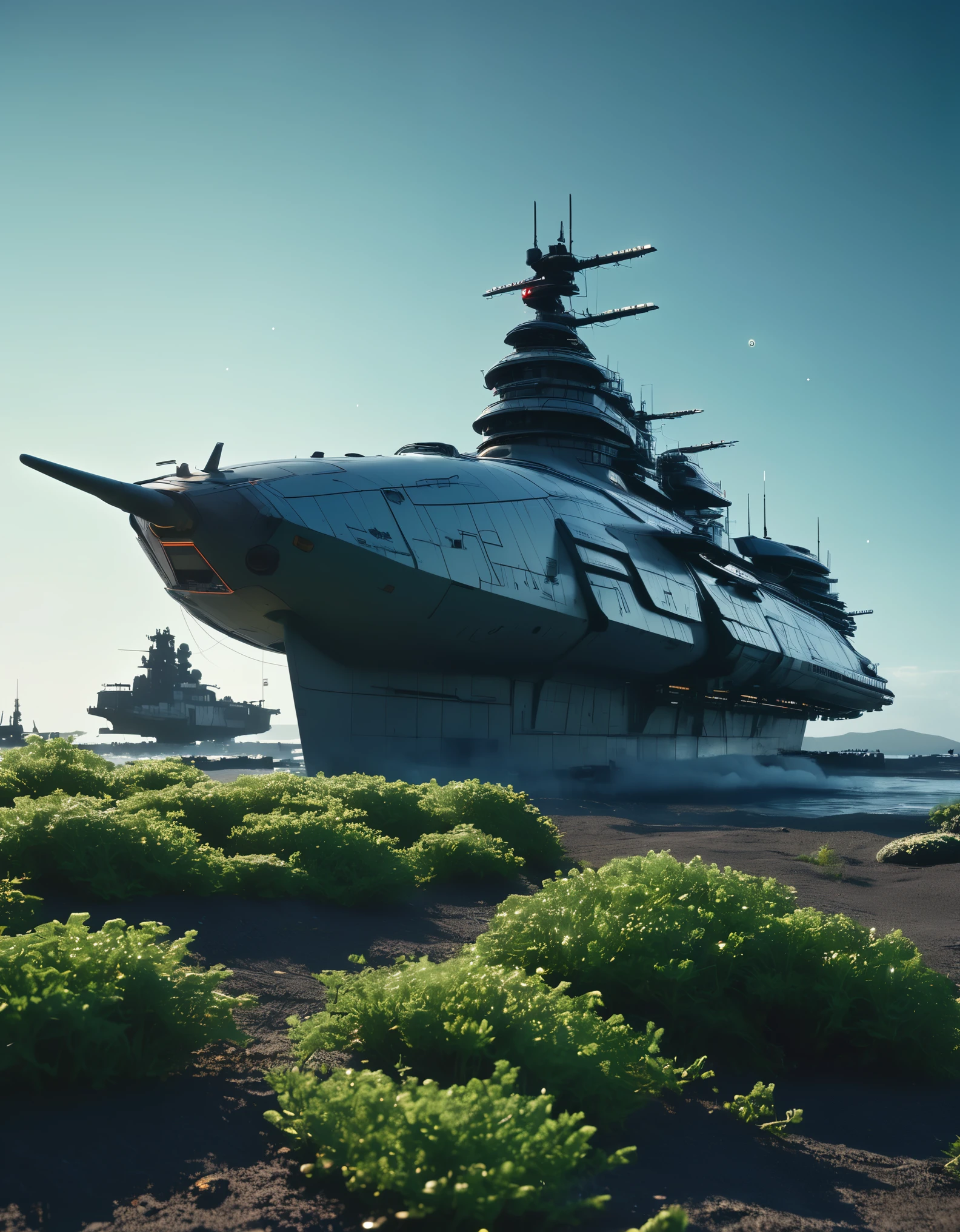 endless odyssey space battleship yamato, space opera in the style of leiji matsumoto,ghost in the shell sci-fi kitbash, tadao ando minimalistic brutalist masterpiece ship design by takashi homma and toshio shibata, megascans vegetation,fireflies lights, high quality, real image, magazine shoot, retro polaroid vintage style, cinestill 800t/50d/portra 800 color grading aces cg lut, award winning photograph, fstorm, redshift, octane render, unreal engine 5, futuristic noir directed by denis villeneuve and moebius