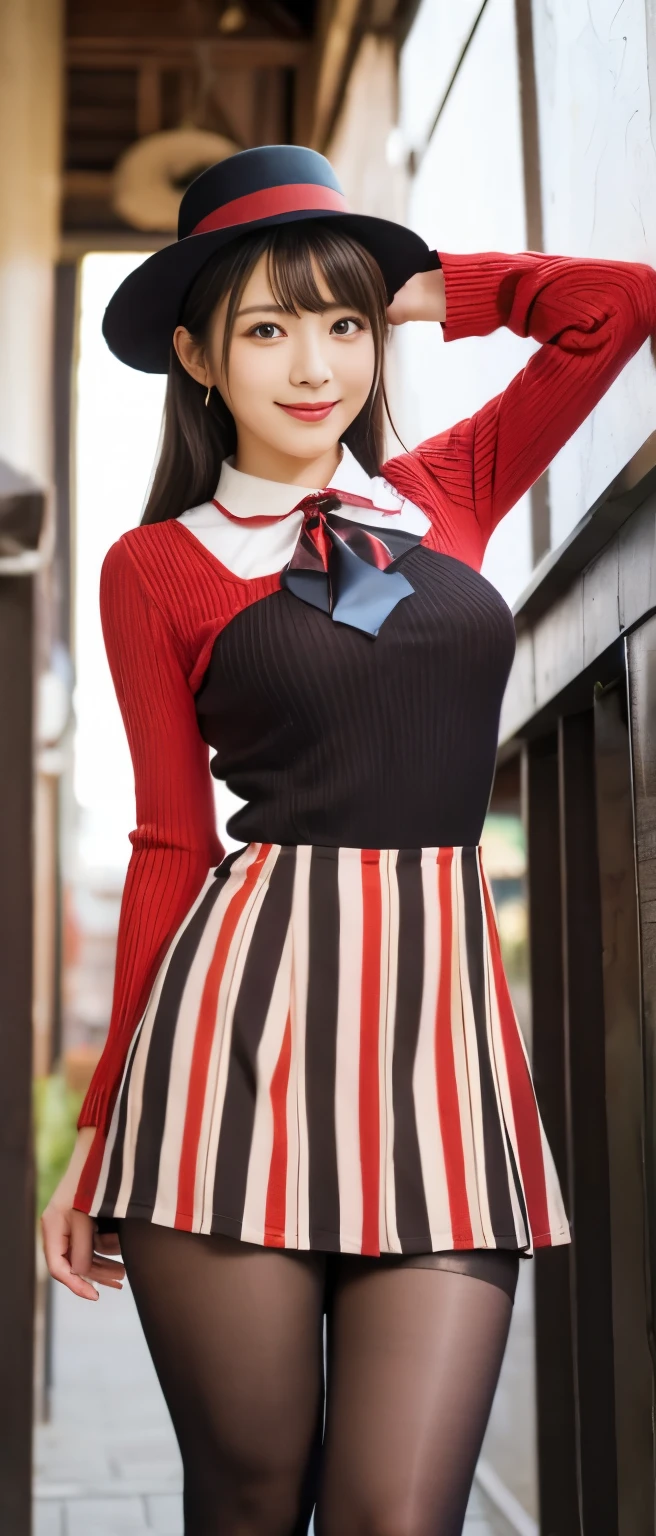 Romantic Idol Girl、whole body、Good style、、、、Red kiya striped mini dress、　、、Fantastic City、、Magician&#39;s Hat、Brown pantyhose、