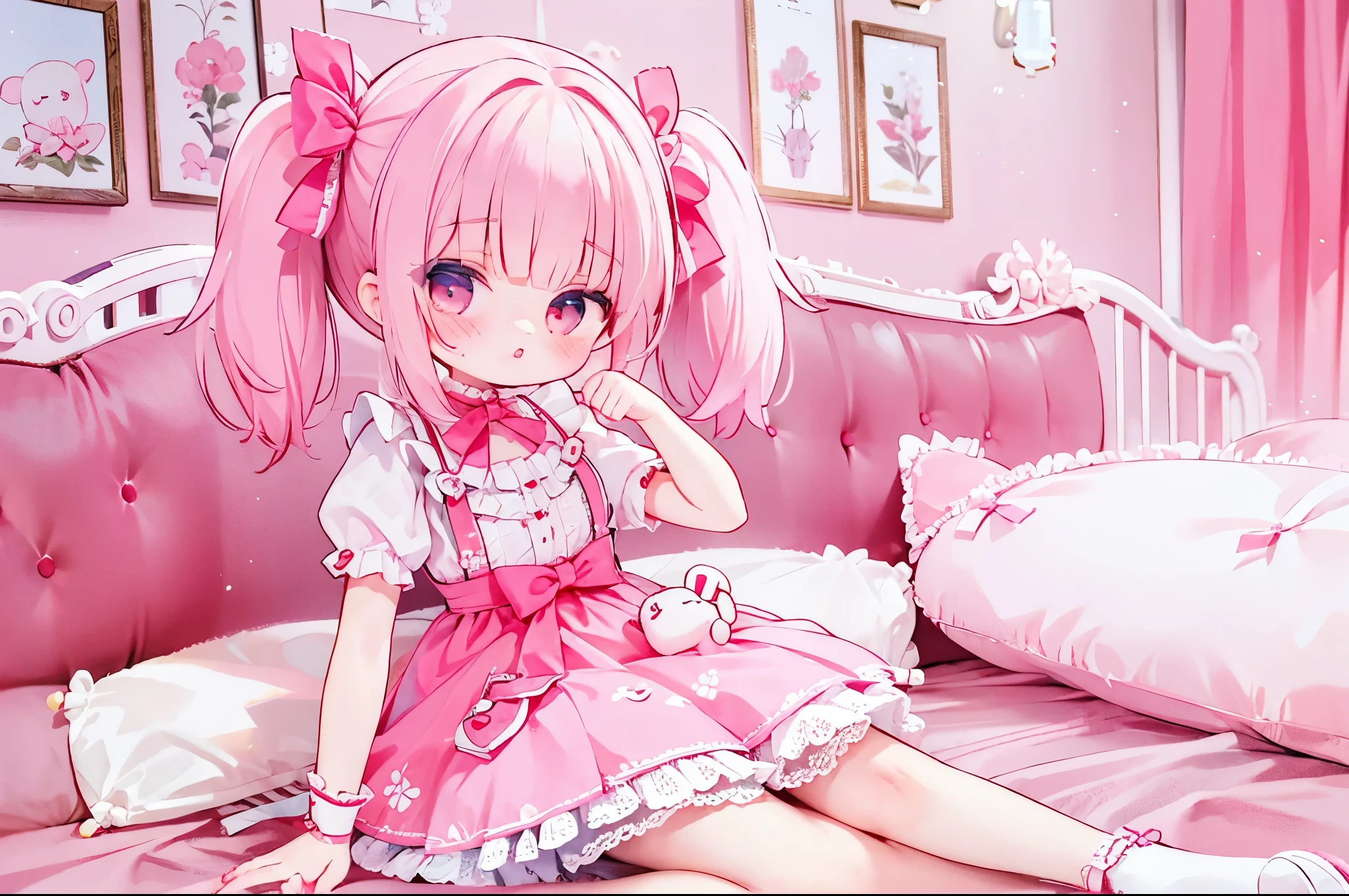 A girl holding My Melody、Pink twin tails、ta Fashion