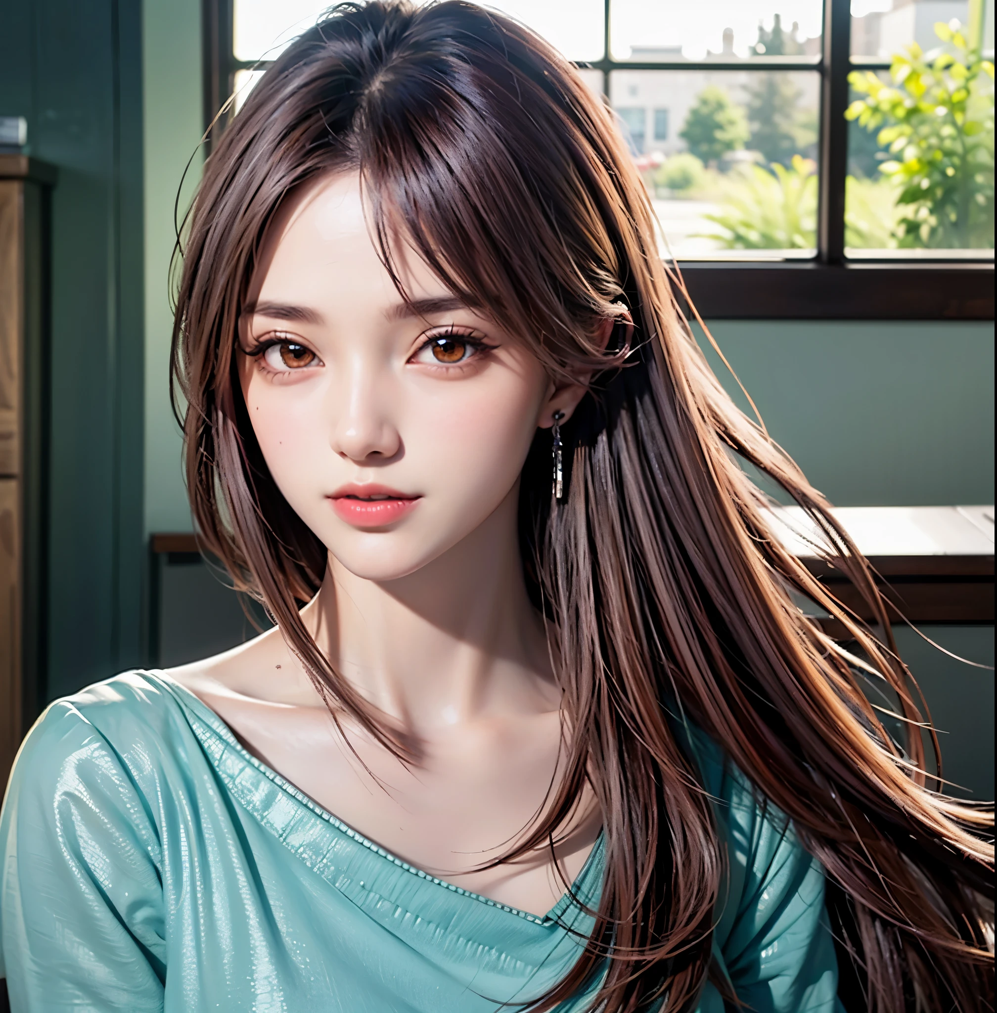 ulzzang -6500-v1.1, animesque、anime styled、ssmile、portraitures、Beautiful and moisturized red eyes like crystal clear glass、Beautiful detailed woman, extremely detailed eye and face, Beautiful detailed eyes,  huge filesize, ultra-detailliert, hight resolution, ighly detailed, top-quality, ​masterpiece,  illustratio, ighly detailed, nffsw, unification, 8k wallpaper, splendid,jewelry, tattoos, finely detail, ​masterpiece, top-quality, Highly detailed ticker uniform 8K wallpaper, Light on the Face、Movie Lighting、Very cute 1８Year old girl, red hair 