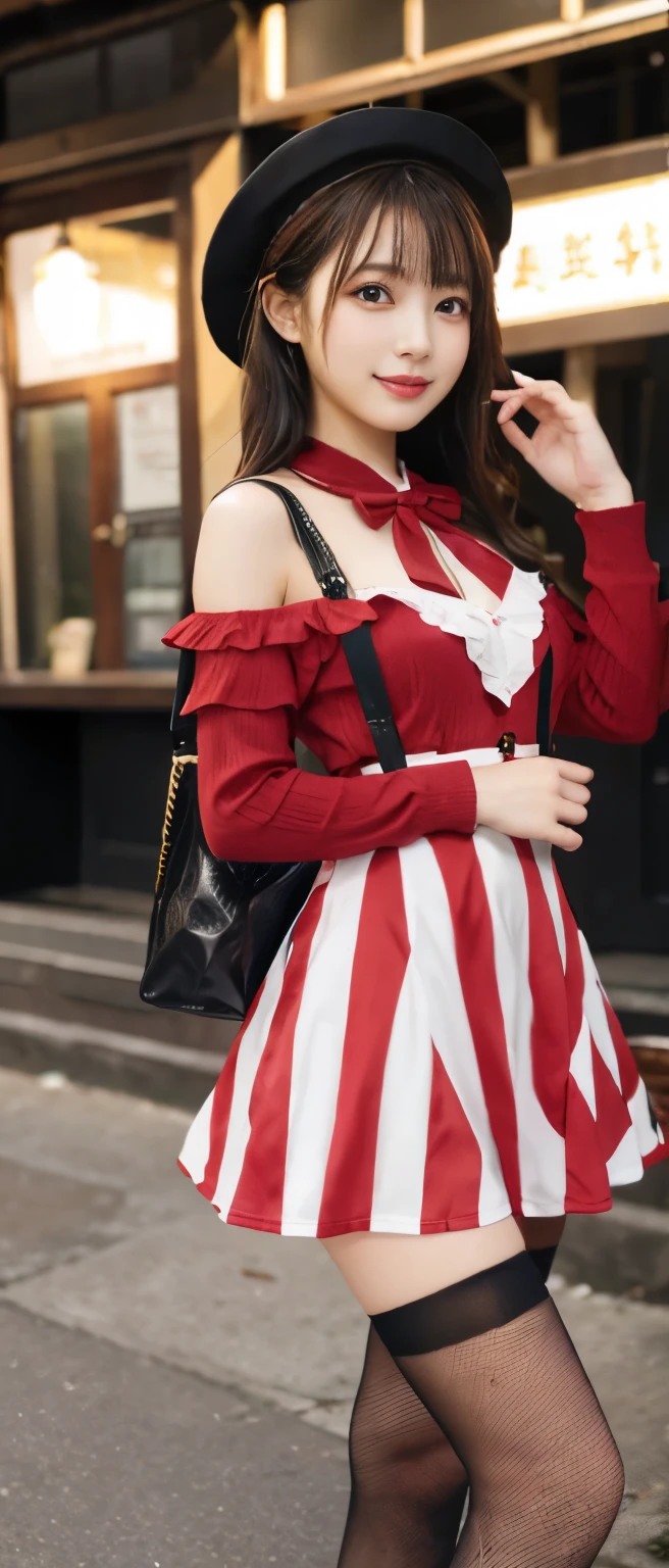 Romantic Idol Girl、whole body、Good style、、、、Red candy stripe mini dress、　、、Fantastic City、、Magician&#39;s Hat、Fishnet tights