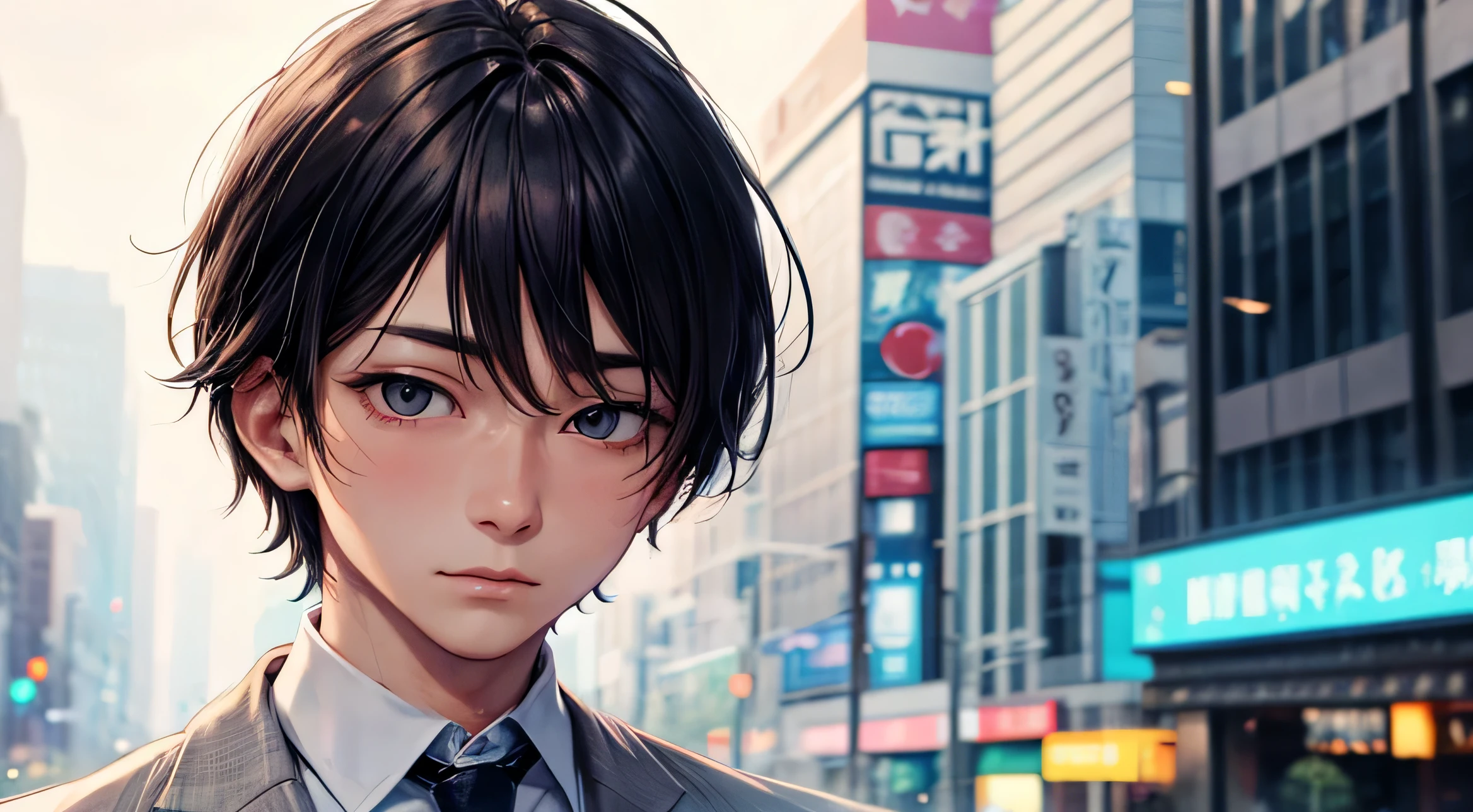 male　Japanese　1 person　Cool face　A melancholic look　Salaryman　In a suit　Upper body depiction　Neon Light　rain　Perfect facial expression　Perfect hair description