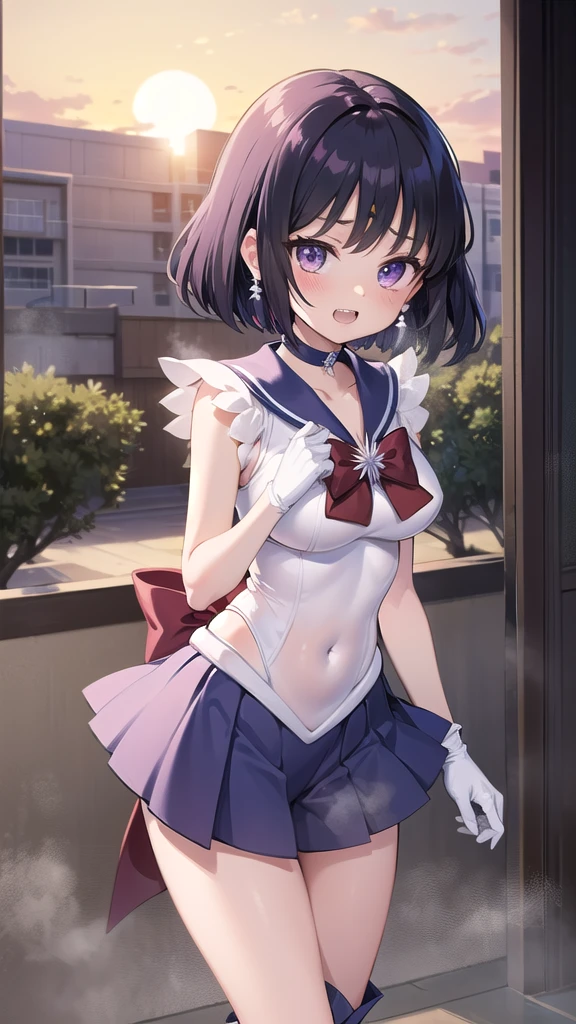 (masterpiece:1.2, highest quality:1.2), ((White Jade)), R15, High resolution, (Very detailed), (Complex), (Beautiful teeth shine:1.2), sunset, gradient null, null間, Cinema Lighting, (pixiv), 1 girl, (8k, hd, Portraiture, Cowboy Shot, anime, 4K, novel lighting), Soft contours, (Perfect quality:1.2), bangs
break (Tomoe Hotaru, Sailor Saturn), Purple eyes, Purple Hair, short hair,
break back bow, purple bow, purple choker, purple Sailor collar, Purple Skirt, bow, choker, Earrings, tiara, White gloves, jewelry, Magical girl, Big Breasts, clavicle, (white leotard), mini skirt, Sailor collar, Sailor Warrior Uniforms, boots, (Sleeveless), (See-through), (Skin dents:1.2), (steaming body:1.2), (Exposing shoulders, Bare waist, Thighs, Covered navel)
break (complete abnormality, Perfect hands), (Perfect pretty face:1.4), (The perfect outfit, Perfect body), Long legs, night, (null:1.2), Heavy breathing, (in front, energy, NFSW)