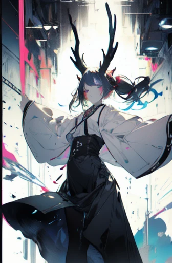 leaning buck with hands out in the air,girl from below view、succubus, twin tail hair, relax, ((((masterpiece)))), very_high_resolution, high quality, full color, large_filesize, illust,(flat color:1.5),(colorful),NSFW