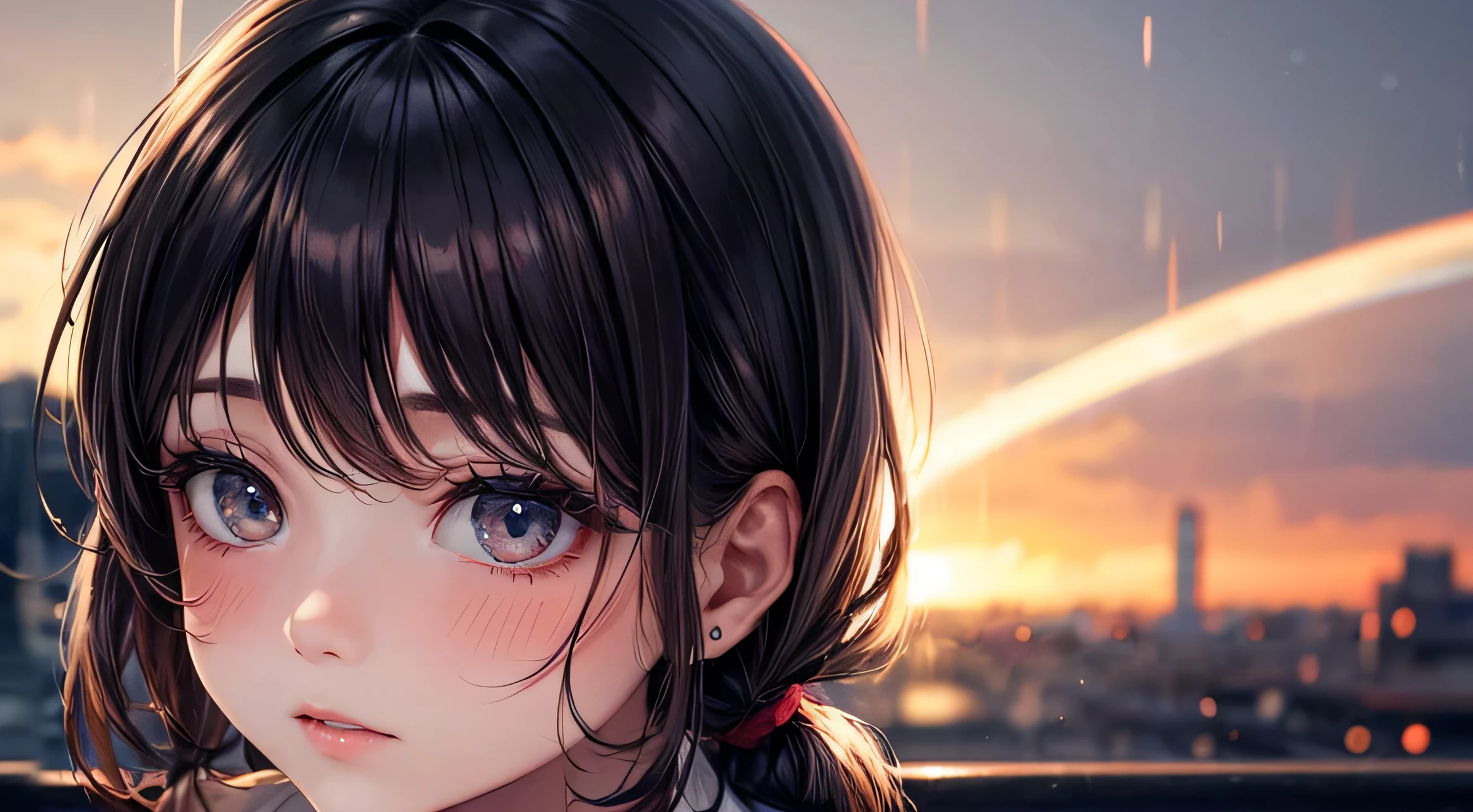 woman　Japanese　1 person　Cute face　A melancholic look　In a suit　Upper body depiction　night　Neon Light　rain　Perfect facial expression　Perfect hair description