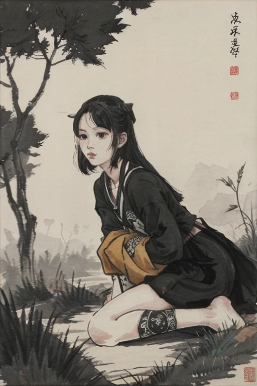 Peasant Sun hoe Ink painting