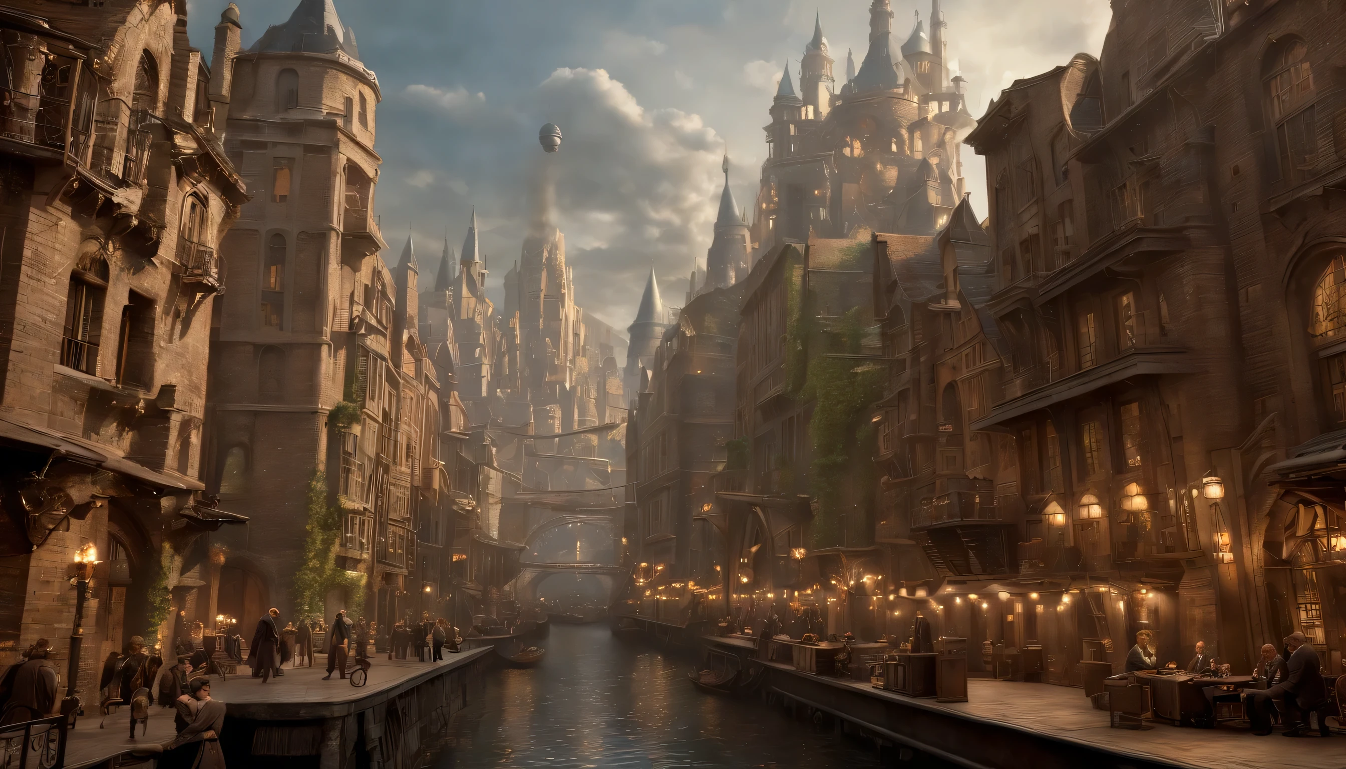 Fantasy Art, Ultra Wide Shot, Painting, detailed , Deviant Art, Contest Winner, Concept Art, , Tim Hildebrandt, Fantasy, ((((Steampunk City)))) , , at night , , Fantastic realism, Art Station ,, Adrian Eversen&#39;s style ,Not aesthetic architecture, Stills from the movie,Greg Rutkowski, movie「Inception」Creates a landscape reminiscent of, A maze of reality-shifting architecture and gravity-defying landscapes. Embrace the surreal and mind-boggling nature of the concept, Create scenes that challenge perceptions. Use intricate details and dynamic design、Immerse your audience in a world where the laws of physics have been rewritten. movie『Inception』It depicts the sense of awe and disorientation caused by.minced meat