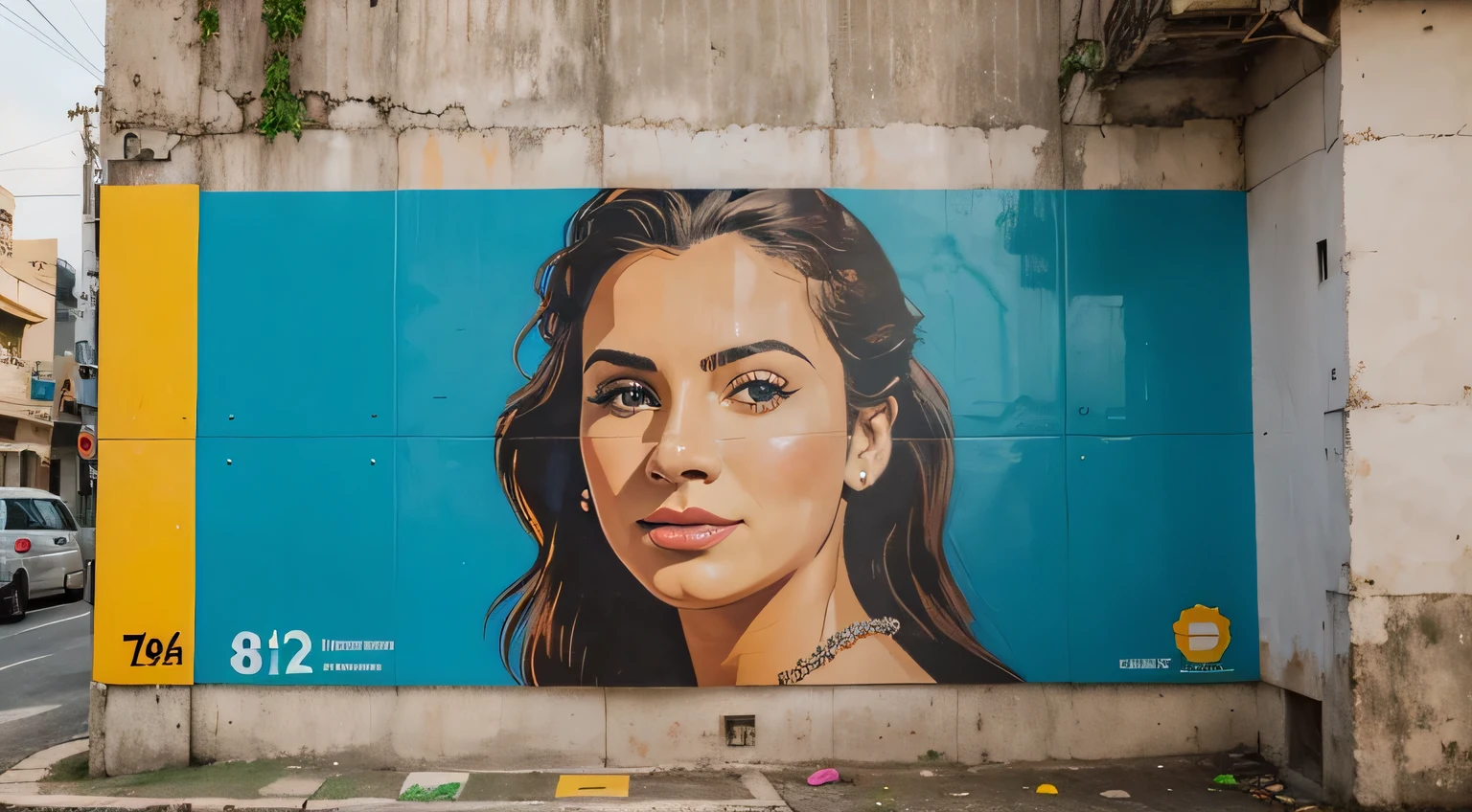 Muro(parede antiga) em uma Rua vazia(((Estácio-Rio de Janeiro))), deserta, com cartazes na parede(((propaganda mulher bonita)))