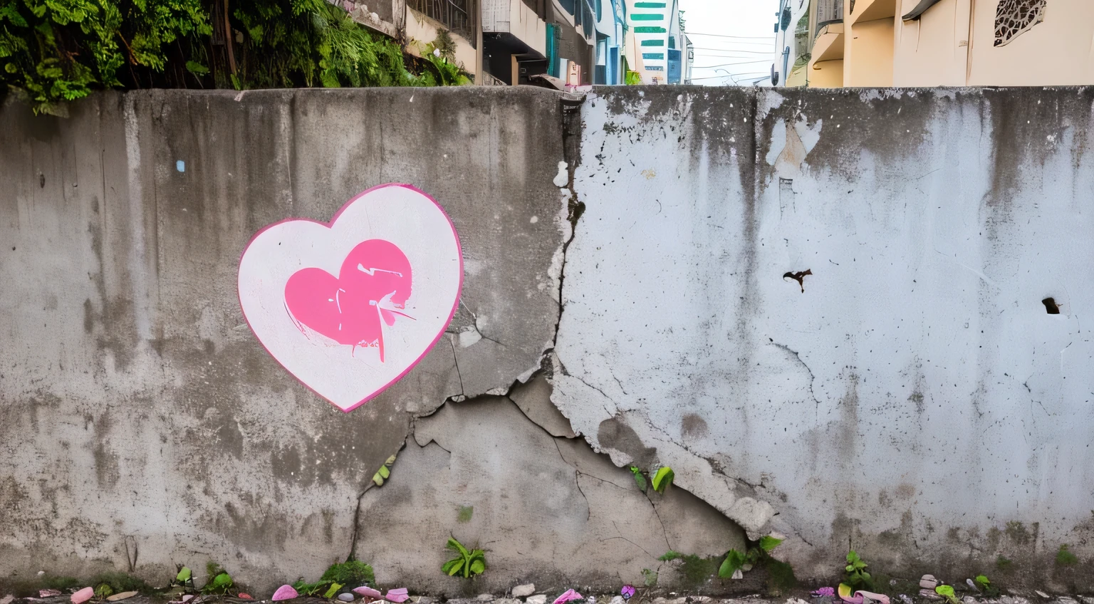 Muro(parede antiga) em uma Rua vazia(((Estácio-Rio de Janeiro))), deserta, com Outdoor(((broken hearts)))