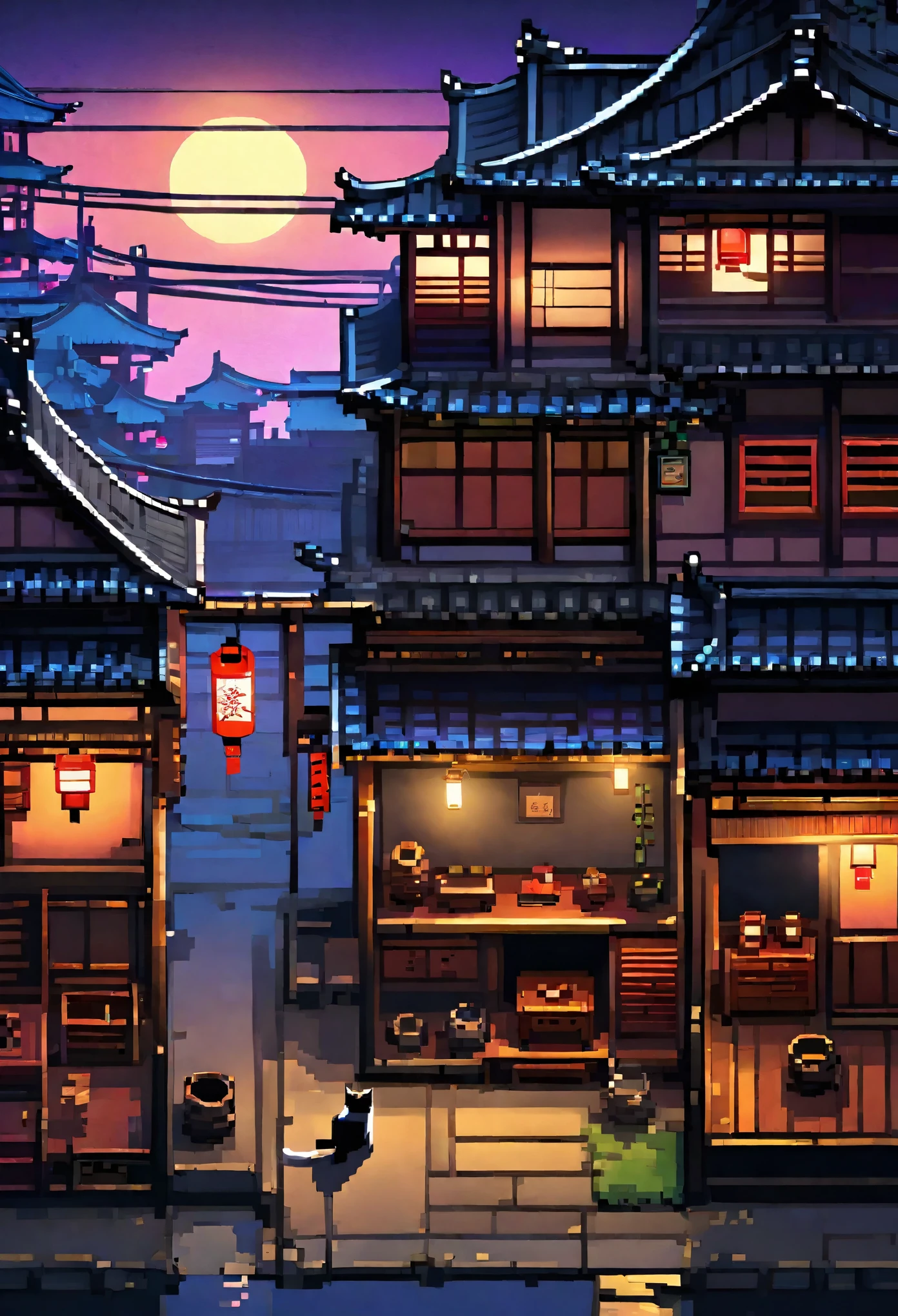 highres, absurdres, detailed background, cat, dog, User Interface of fps game, night, japanese house, deteriorated furniture, windows, moonlight, good lighting, cinematic shadow,