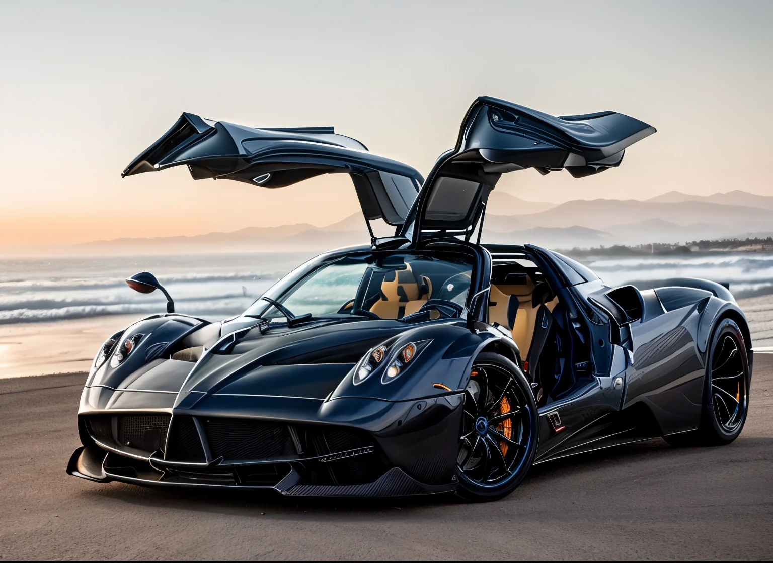 RAW photo of pagani huayra a landscape, small details, photorealistic, ultra-realistic photo, 8k uhd, dslr, soft lighting, high quality, film grain, Fujifilm XT3, (masterpiece)