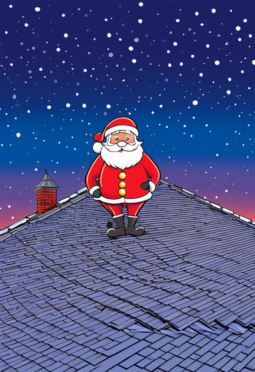 Santa Claus on rooftop, cartoon,