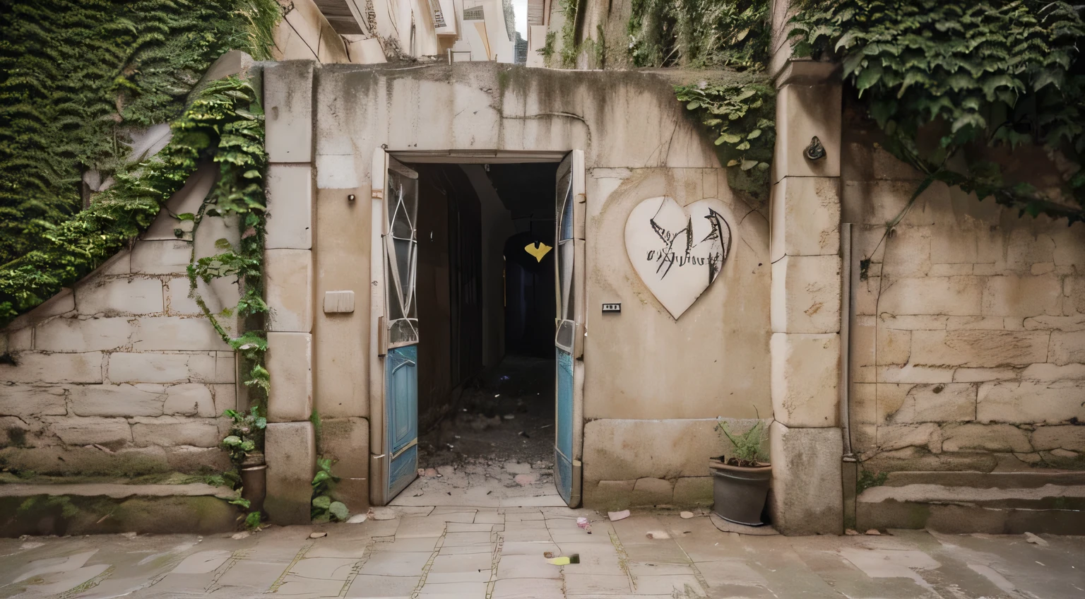 In order to generate a Stable Diffusion prompt for the given theme, "Muro(parede antiga) em uma Rua vazia(((Liverpool))), deserta, com Outdoor(((sad torn hearts)))", we can imagine a detailed and high-quality image with the following prompt:
"(best quality,4k,8k,highres,masterpiece:1.2),ultra-detailed,(realistic,photorealistic,photo-realistic:1.37),desolate Parisian street,ancient wall covered with ivy,empty street,lonely outdoor advertisement with torn hearts,pastel color tone,vintage-style lighting"