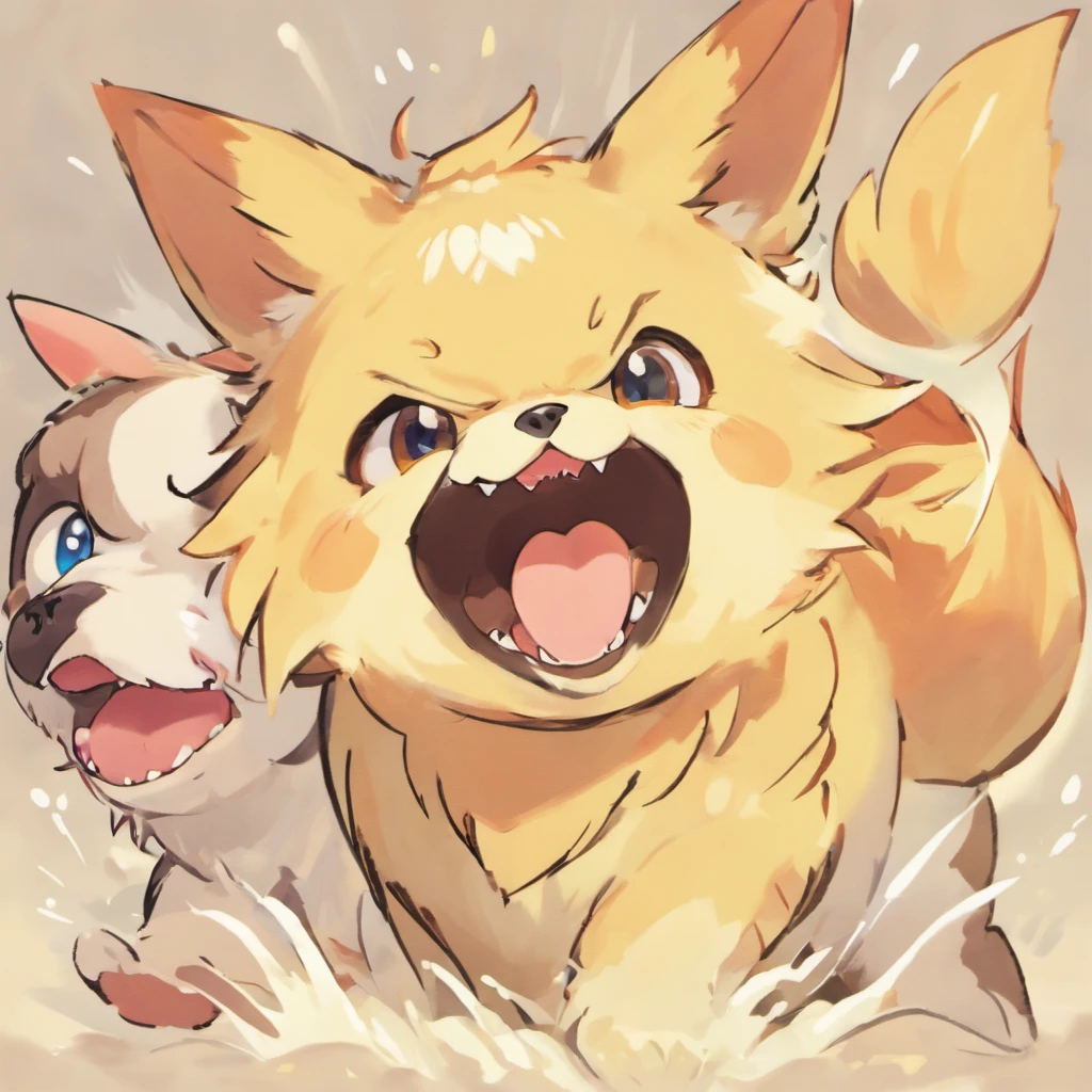 a close up of a dog with its mouth open, kitten puppy teddy mix, drachenlord, sharp teeth, full image, pediophobia, fluffy, !!!!!!!!!!!!!!!!!!!!!!!!!, bad photo, barry chuckle, is evil gremlin, bite, aliased, 'i'm so tired, long claws, shark teeth, havanese dog, mood