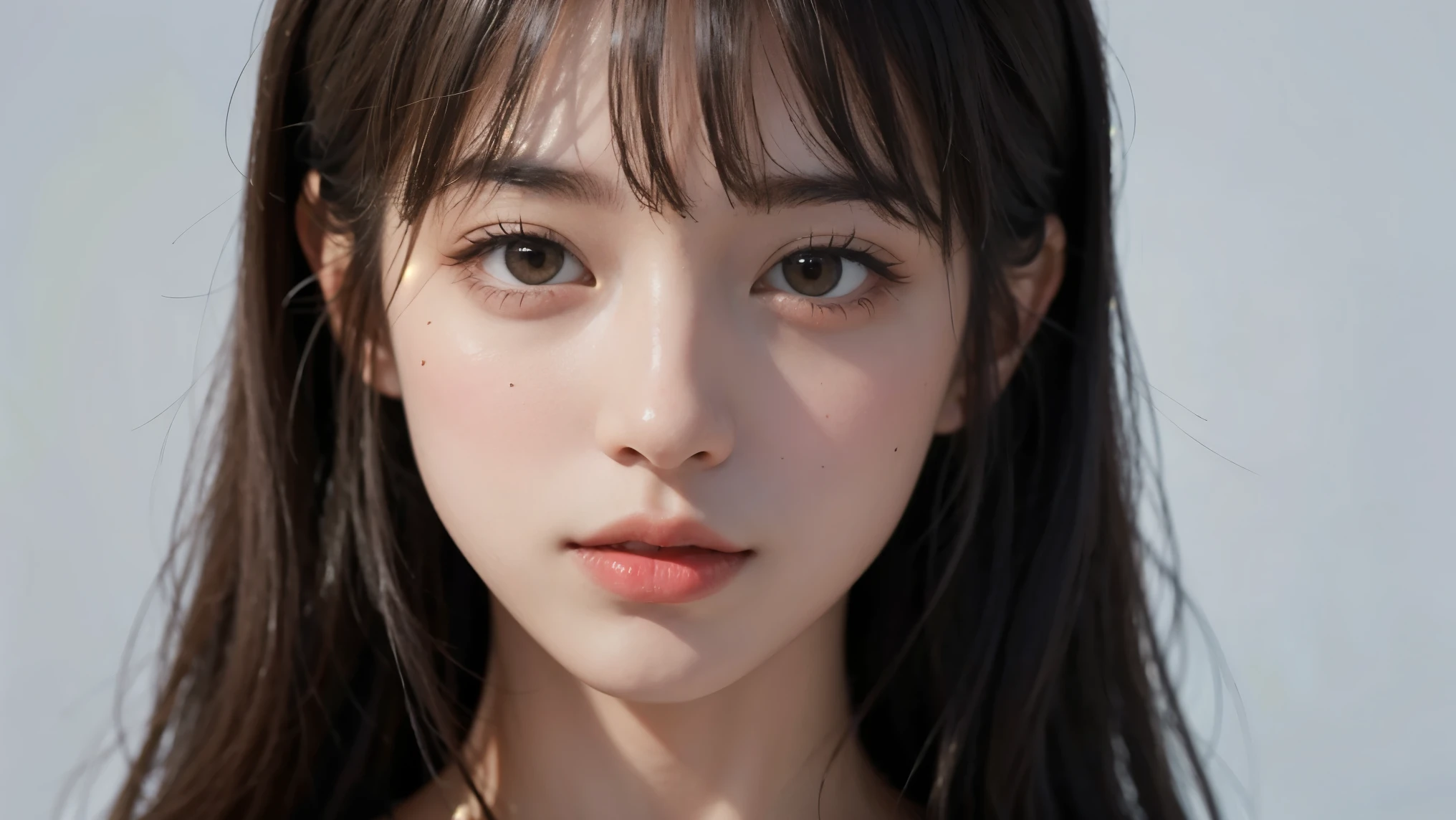 girl, bangs, long hair, view viewer, parted lips, (Masterpiece), (Best Quality), 8k, realistic, white hair, detailed face