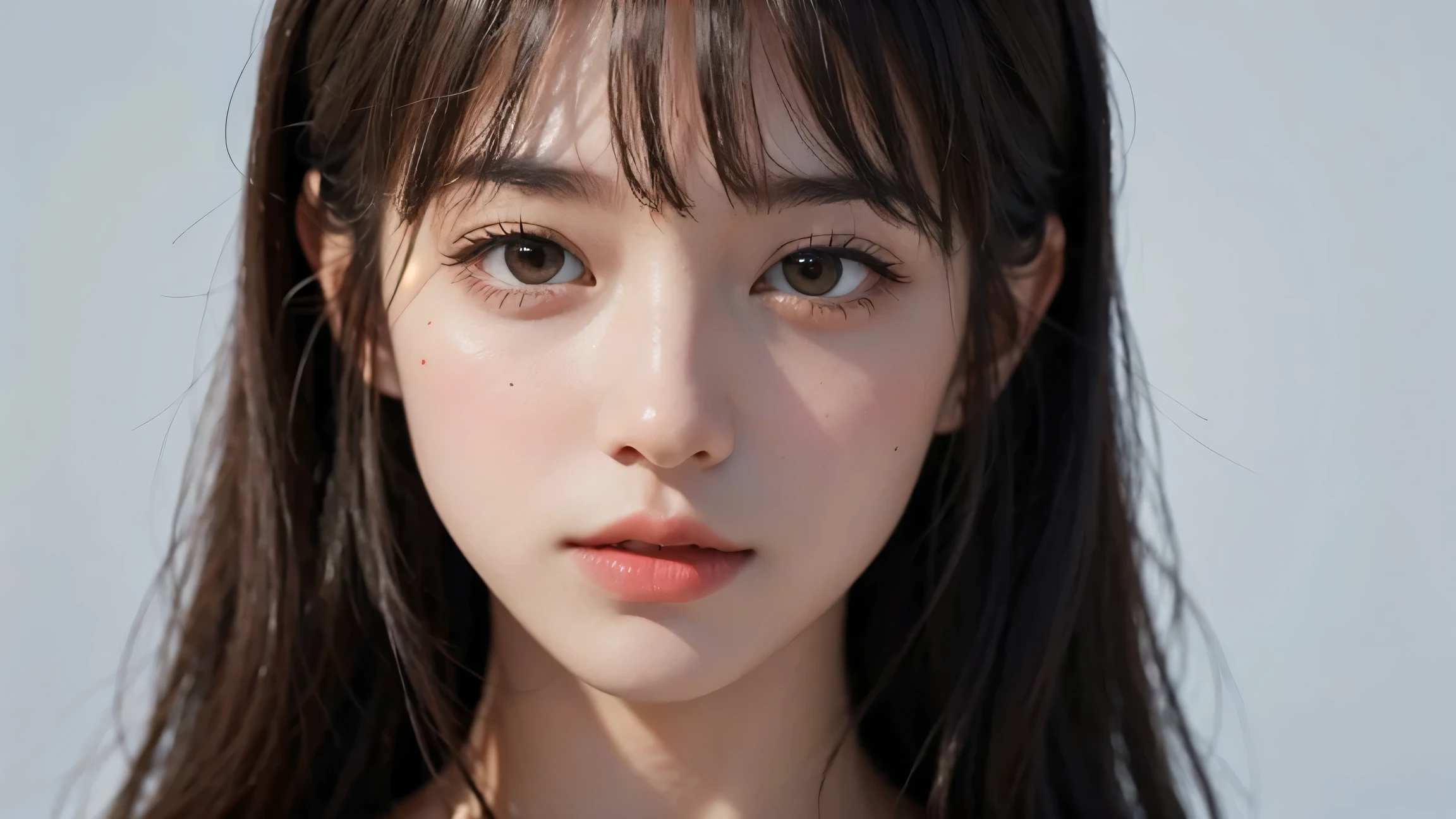 girl, bangs, long hair, view viewer, parted lips, (Masterpiece), (Best Quality), 8k, realistic, white hair, detailed face