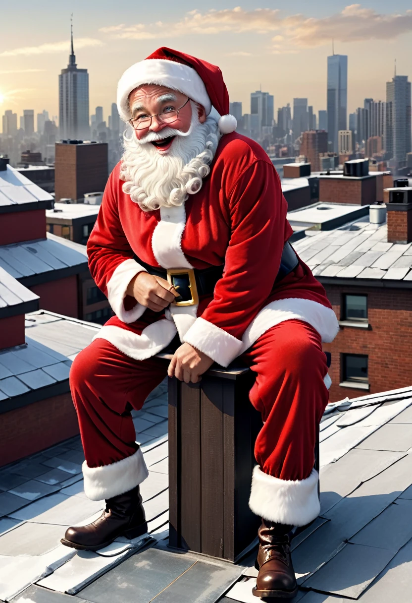 Santa Claus on rooftop, cartoon,