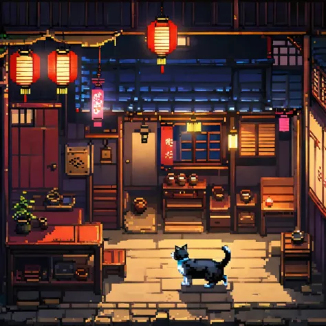 highres, absurdres, detailed background, cat, dog, user interface of fps game, night, japanese house, deteriorated furniture, wi...