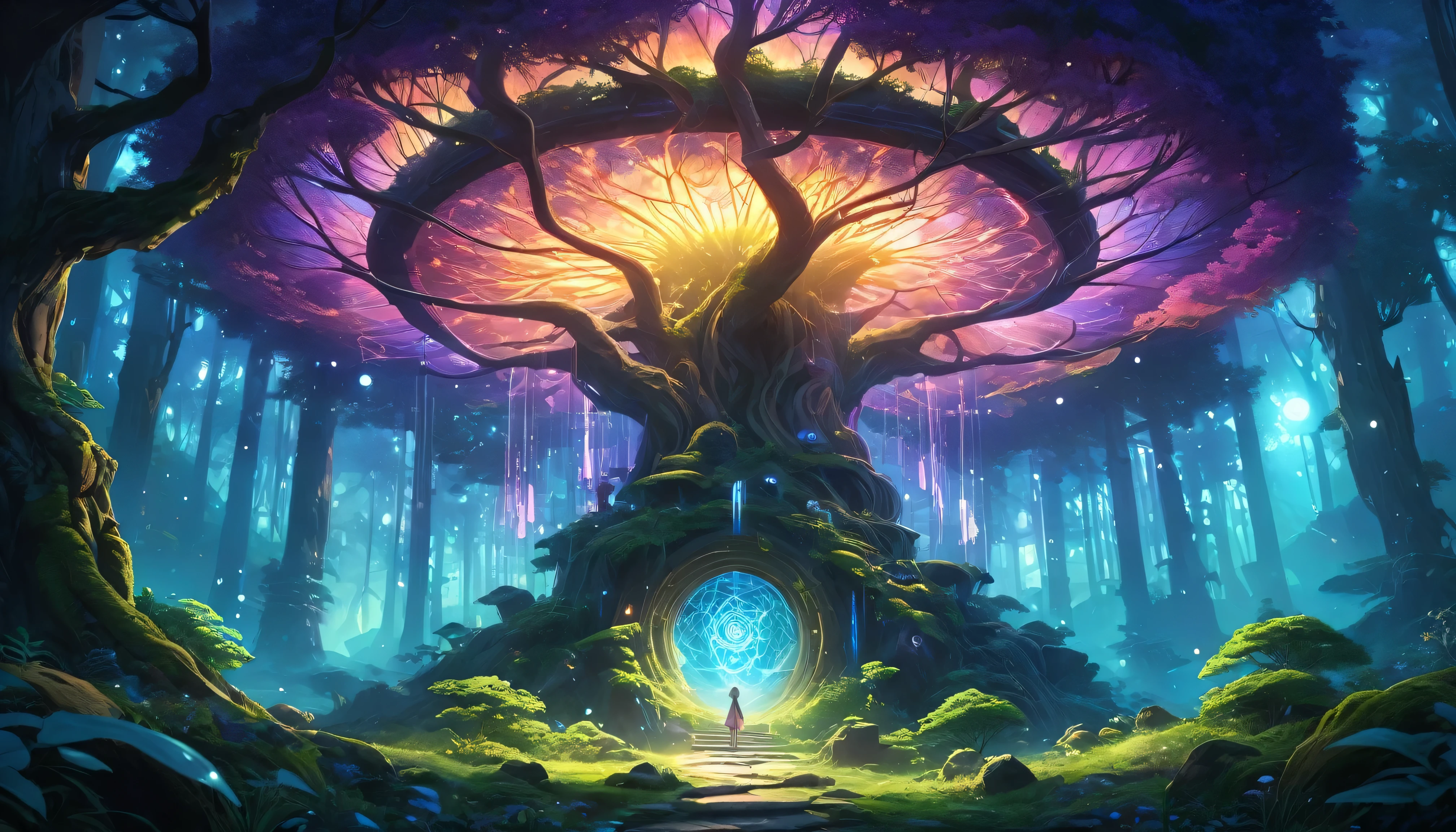(Japanese cartoons, fantasy, Web portals),(masterpiece, best quality, extremely delicate and beautiful, high resolution, human development report:1.2), bright colors, mysterious atmosphere, magical Web portals, mysterious creature, enchanted forest, glowing runes, ethereal light, fantastic scenery