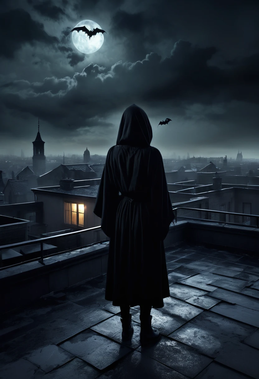 (best quality,4k,8k,highres,masterpiece:1.2),ultra-detailed,(realistic,photorealistic,photo-realistic:1.37),Horror on rooftop,arafed person,Dark aura,ominous atmosphere,gloomy shadows,mysterious figure,silhouetted monsters,haunting presence,twisted grotesque elements,Dramatic lighting,foggy backdrop,sinister expression,creepy creatures,lurking danger,eerie ambiance,nightmarish scene,unseen horrors,haunted environment,ominous rooftop setting,dreadful atmosphere,suspenseful rooftop encounter,gothic architecture,uncanny rooftop shadows,unearthly presence,macabre atmosphere,spooky rooftop silhouette,haunting rooftop view,blood-curdling scene,terrifying rooftop encounter,frightful atmosphere,unseen terrors,menacing rooftop figures,distant screams,unnerving rooftop landscape,horror lurking above,paranormal entities,dark secrets revealed,nightmarish rooftop landscape