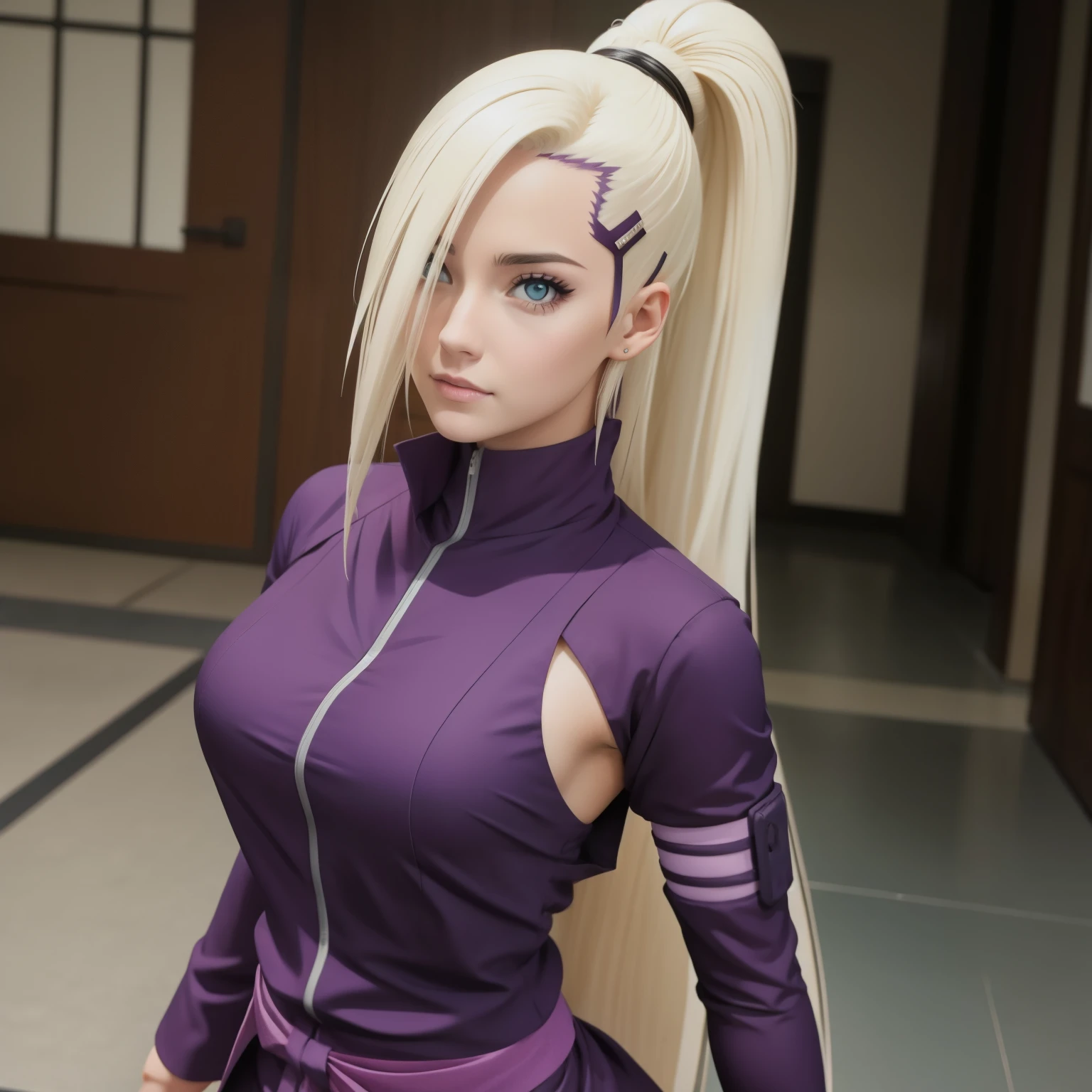 Ino yamanaka, linda e alta super realista e bem detalhado, olhos perfeitos, vestido roxo escuro, (master part, best quality, 1girl, sozinho, detalhes intrincados, ultra hiper realista, anime naruto