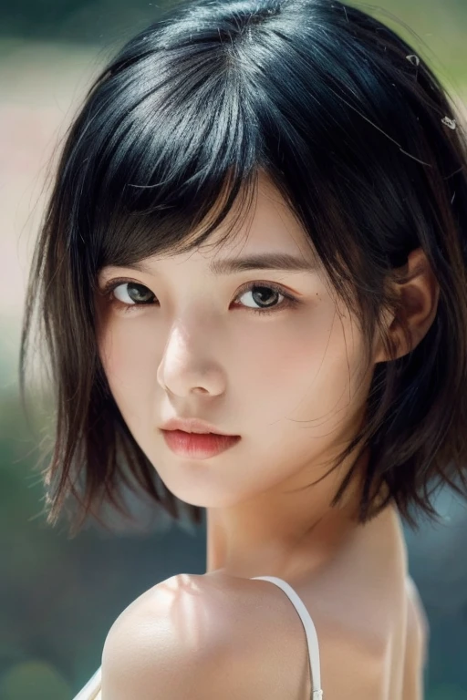 [Blue-black:.3] hair, (masterpiece:1.3), (8k, Realistic, RAW Photos, highest quality: 1.4), Japanese, (One girl), Beautiful Face, (Realistic Face), (black hair, short hair:1.3), beautiful hairstyle, Realistic eyes, Beautiful fine details, (Realistic Skin), Beautiful Skin, Charm, Ultra-high resolution, Ultra-realistic, Very detailed, Golden Ratio,