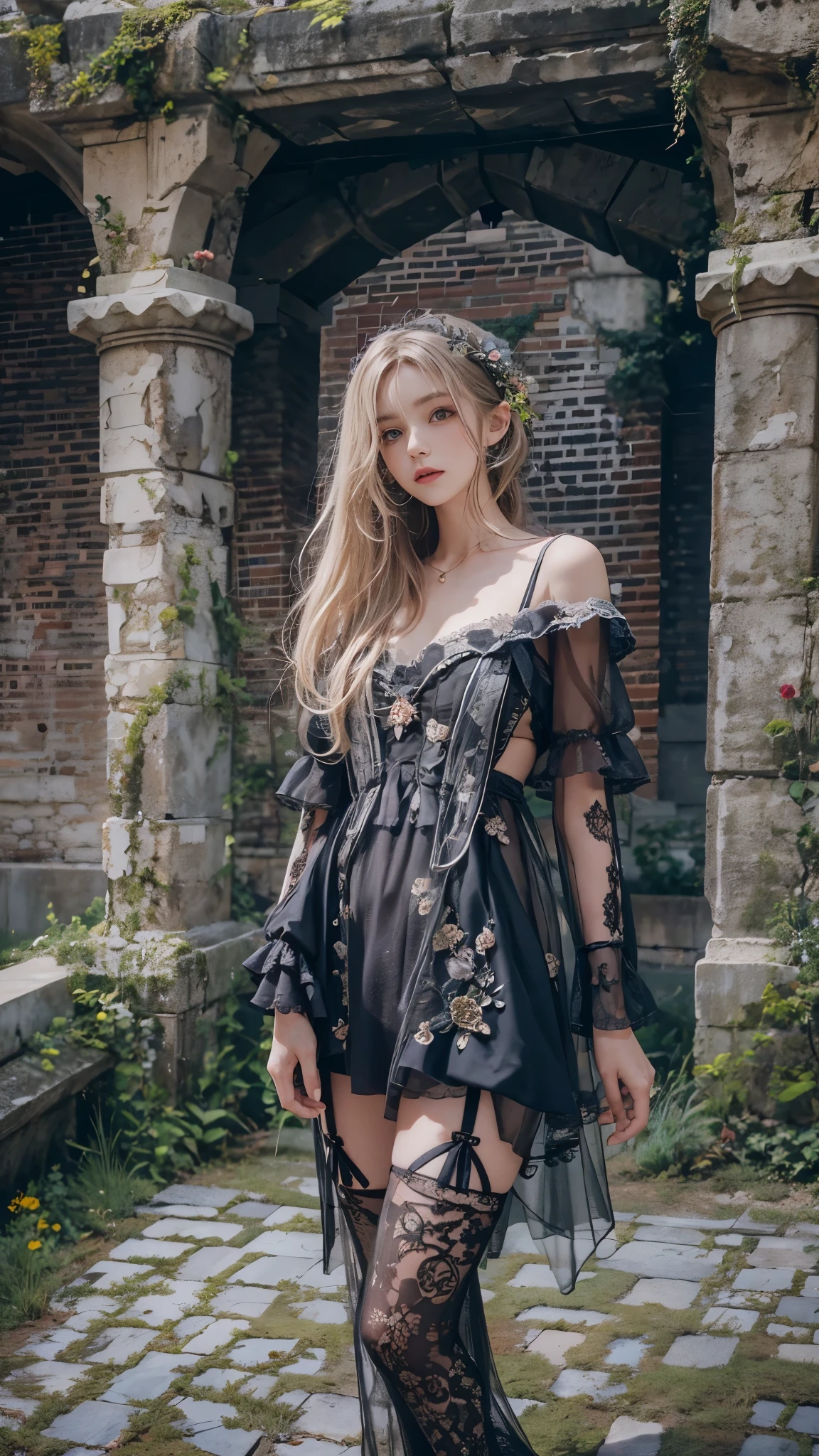 (8k, RAW photos, Best quality, masterpiece:1.2),(Realistically, Shoot real:1.4)
Lolita clothing,Lace, Iris Gainsborough, Upper part of the body, underwear,Expose bare shoulders, external, ancient castle, high quality, Adobe Lightroom, High Detail Skin, Looking at the audience,