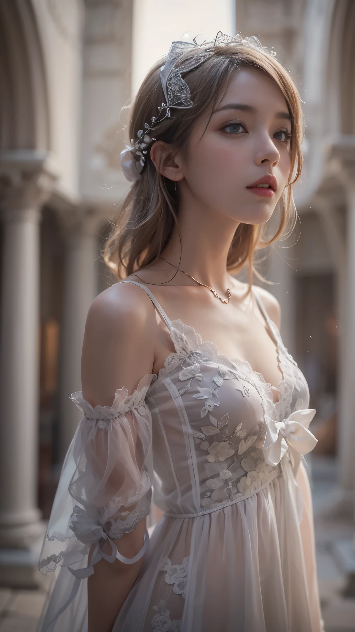 ((highest quality)),(Ultra-high resolution),(Very detailed),(Detailed Description),((The best CG)),(A masterpiece),Ultra-detailed art,Amazing drawing art,(Art with precise detail:1.5), (A woman wearing a white sleeveless blouse with lace:1.4),Lace choker:1.4,Earrings,Straight pants:1.4,Stylish brim hat:1.3, Sunny European cityscape:1.6