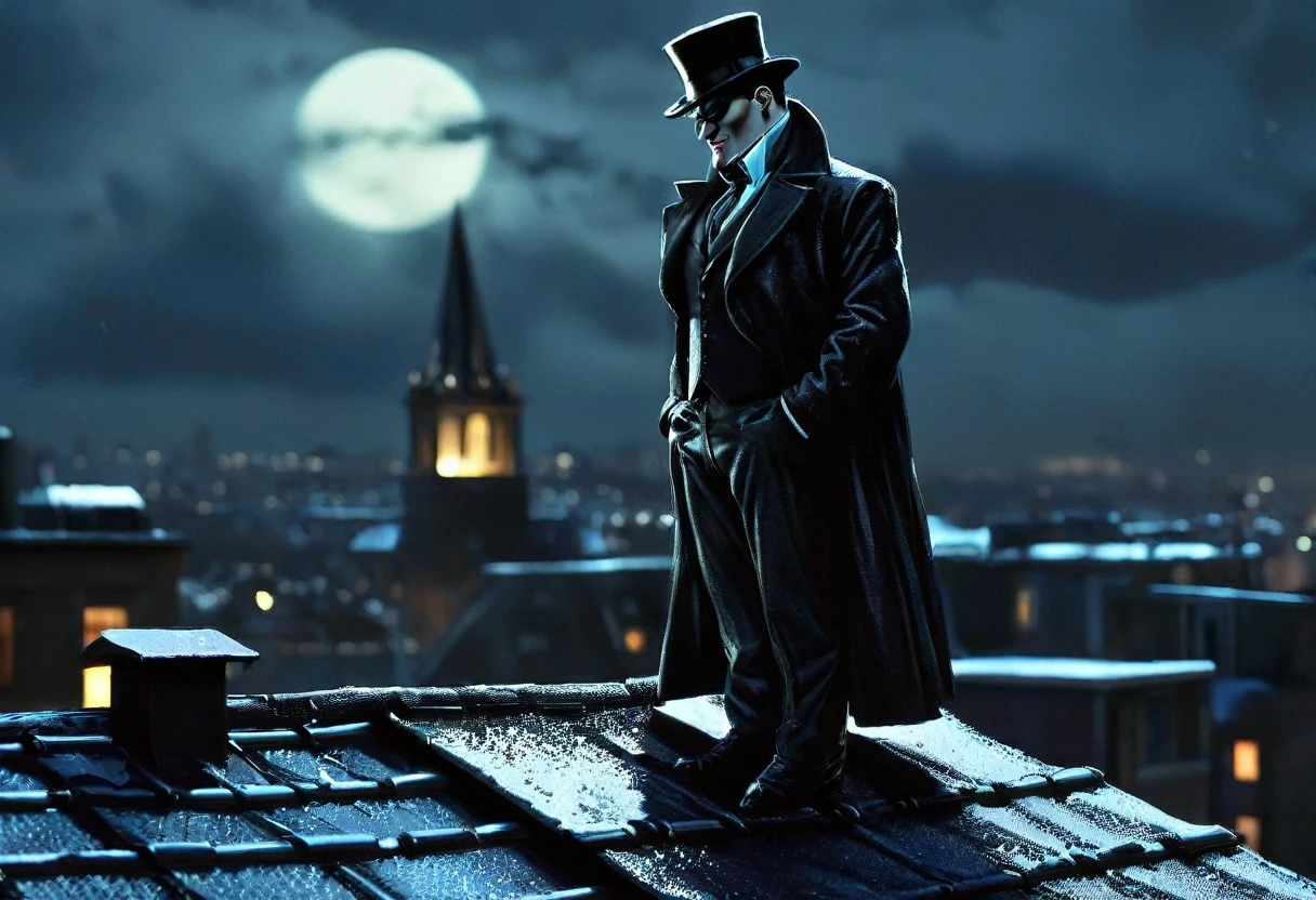 Penguin, Oswald Cobblepot is a comic DC book character, perched atop a roof, captured in DC comics style, noir ambiance pervading the scene, dramatic and epic tone, against the dark nighttime backdrop of Stockholm, sharp focus on character, octane rendering, unique atmospheric visuals, 32k resolution, digital photo art. High Resolution, High Quality, Masterpiece, ultra hd, realistic, vivid colors, highly detailed, UHD drawing, pen and ink, perfect composition, beautiful detailed intricate insanely detailed octane render trending on artstation, 8k artistic photography, photorealistic concept art, soft natural volumetric cinematic perfect light,digital rendering. sharp focus, studio photo, intricate details, highly detailed