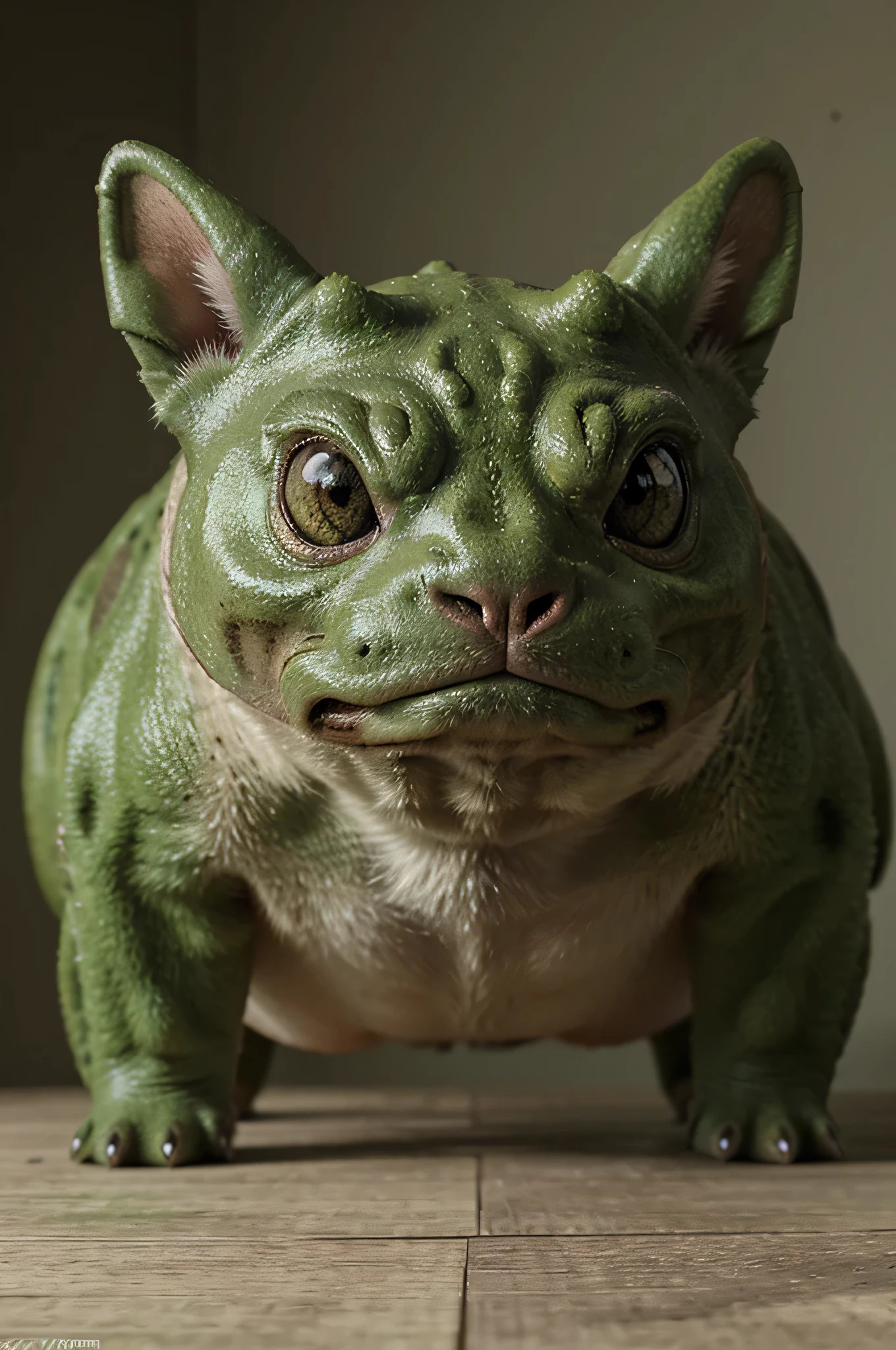 Realistic photo of the Pokémon Bulbasaur depicted in a very detailed way and with good quality.