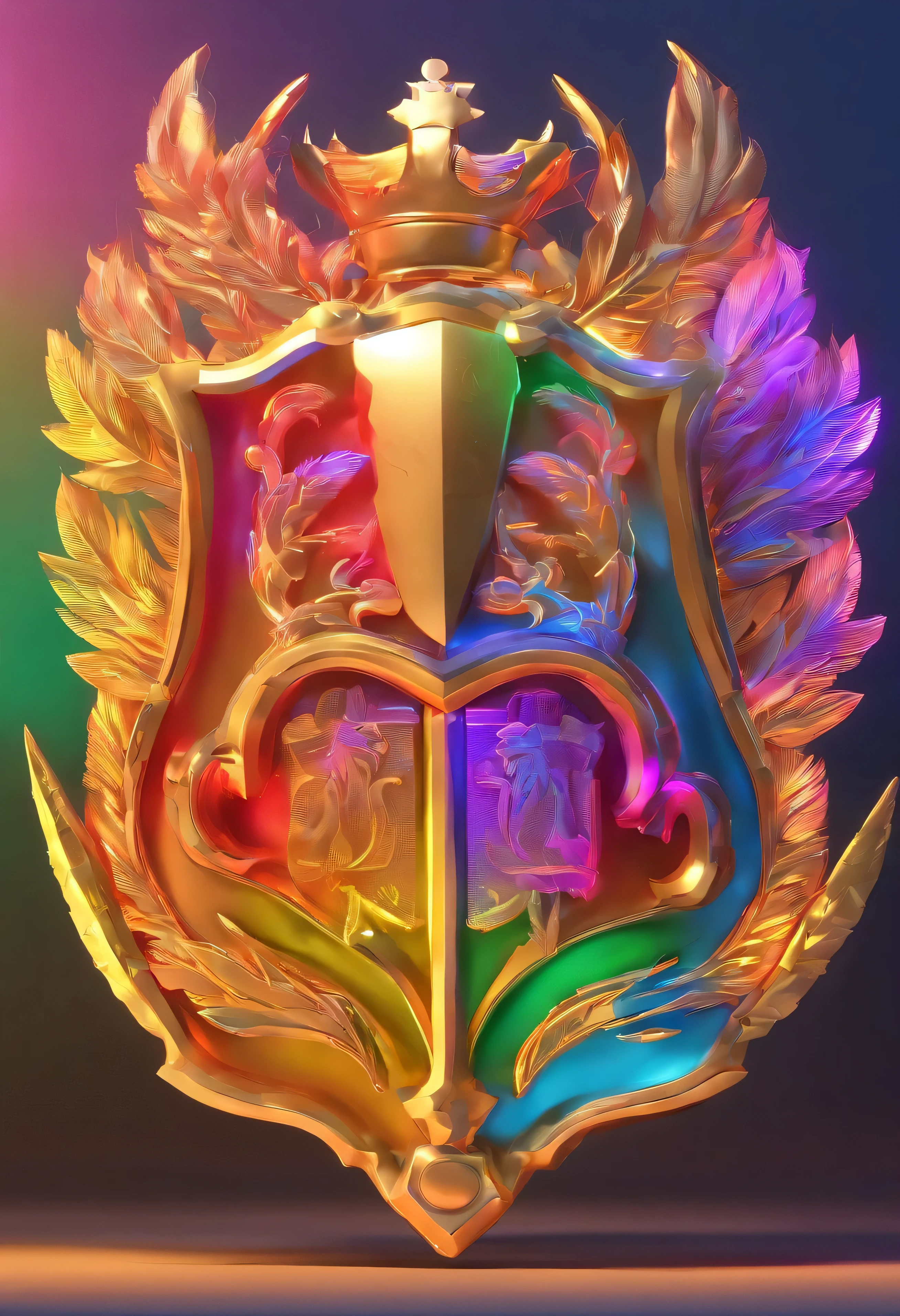 Escudo con colores fluorescentes queso y plumas