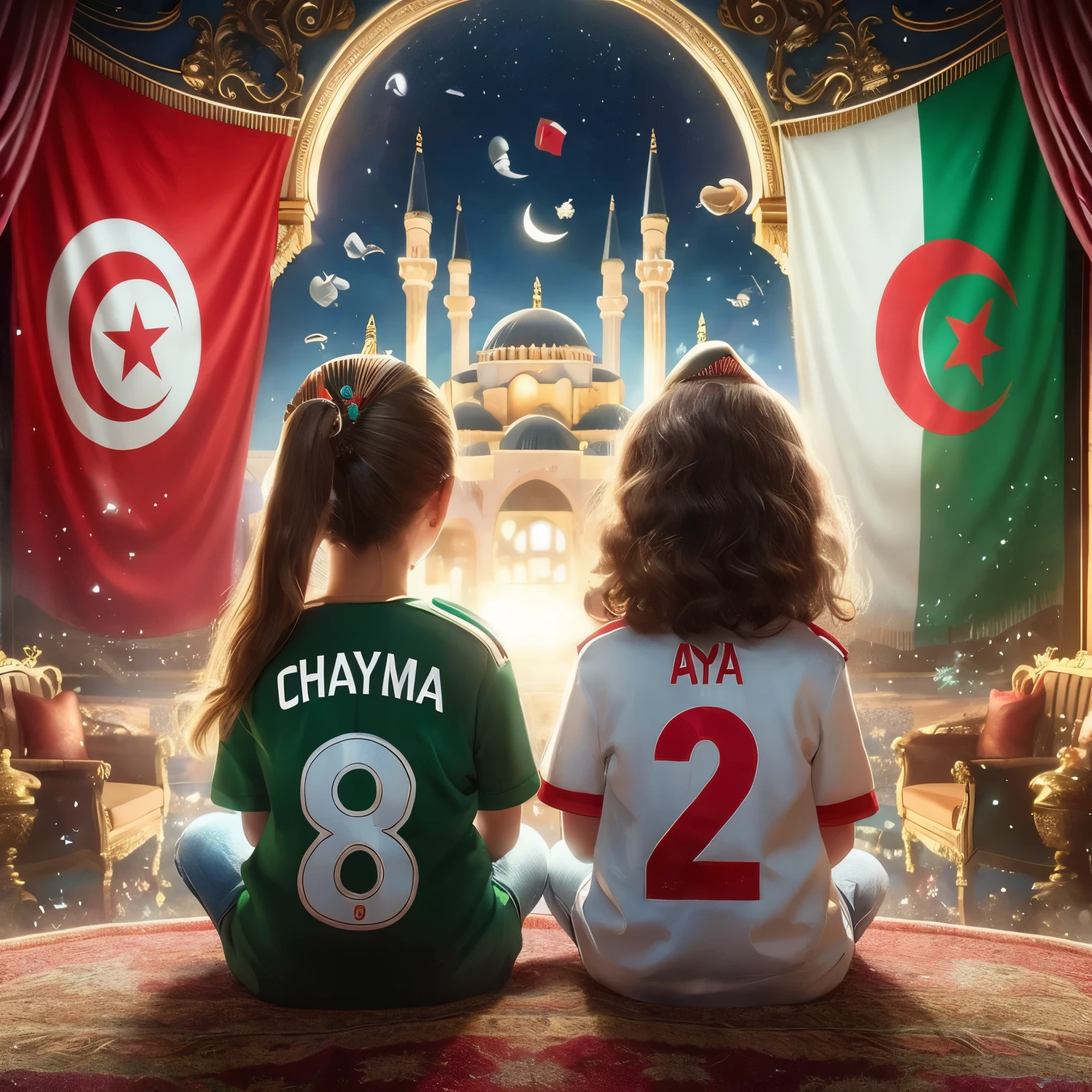Do the turkish girl away and the turkish flag and put in the Algerian girl,s shirt the name Liana the girl wears a crown