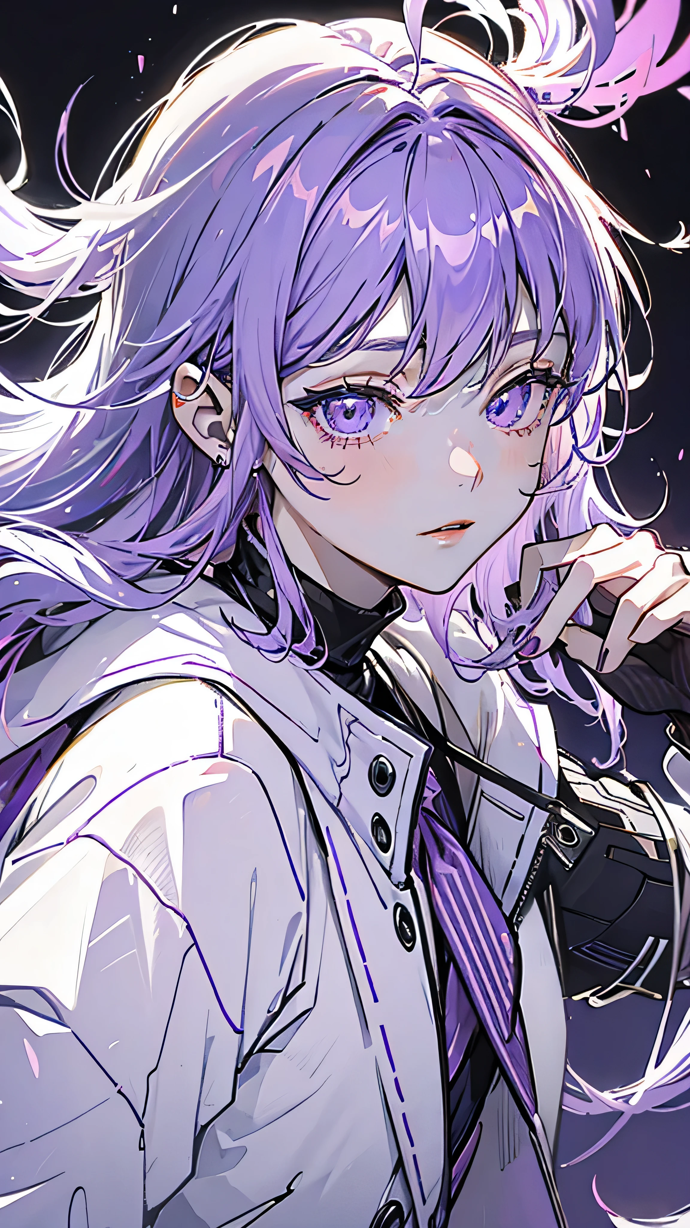 anime girl with purple pink hair and violet-magenta eye

