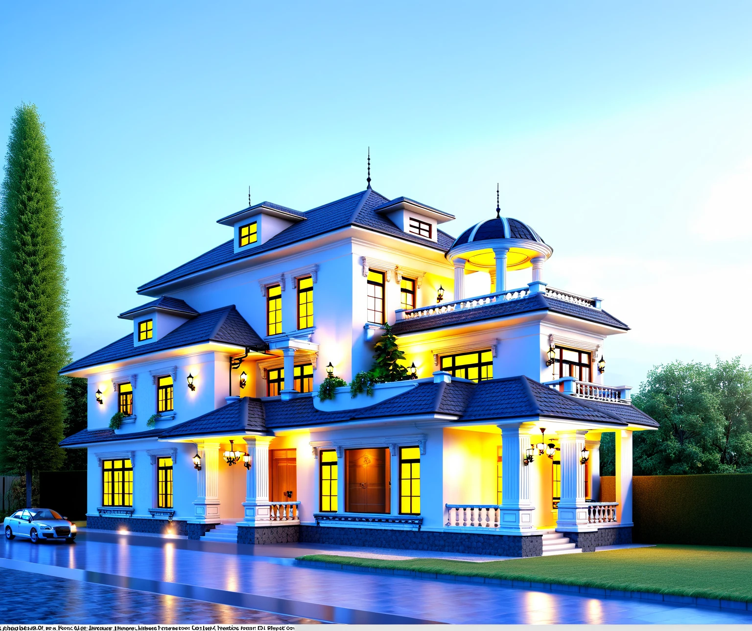 arafed house with a car parked in front of it, highly detailed perfect render, exterior design, 3d rendering, 3 d rendering, highly detailed 3d render, highly detailed 3 d render, realistic building, photorealistic highly detailed, highly detailed render, realistic architecture, highly detailed architecture, in style of 3d render, 3 d photorealistic render