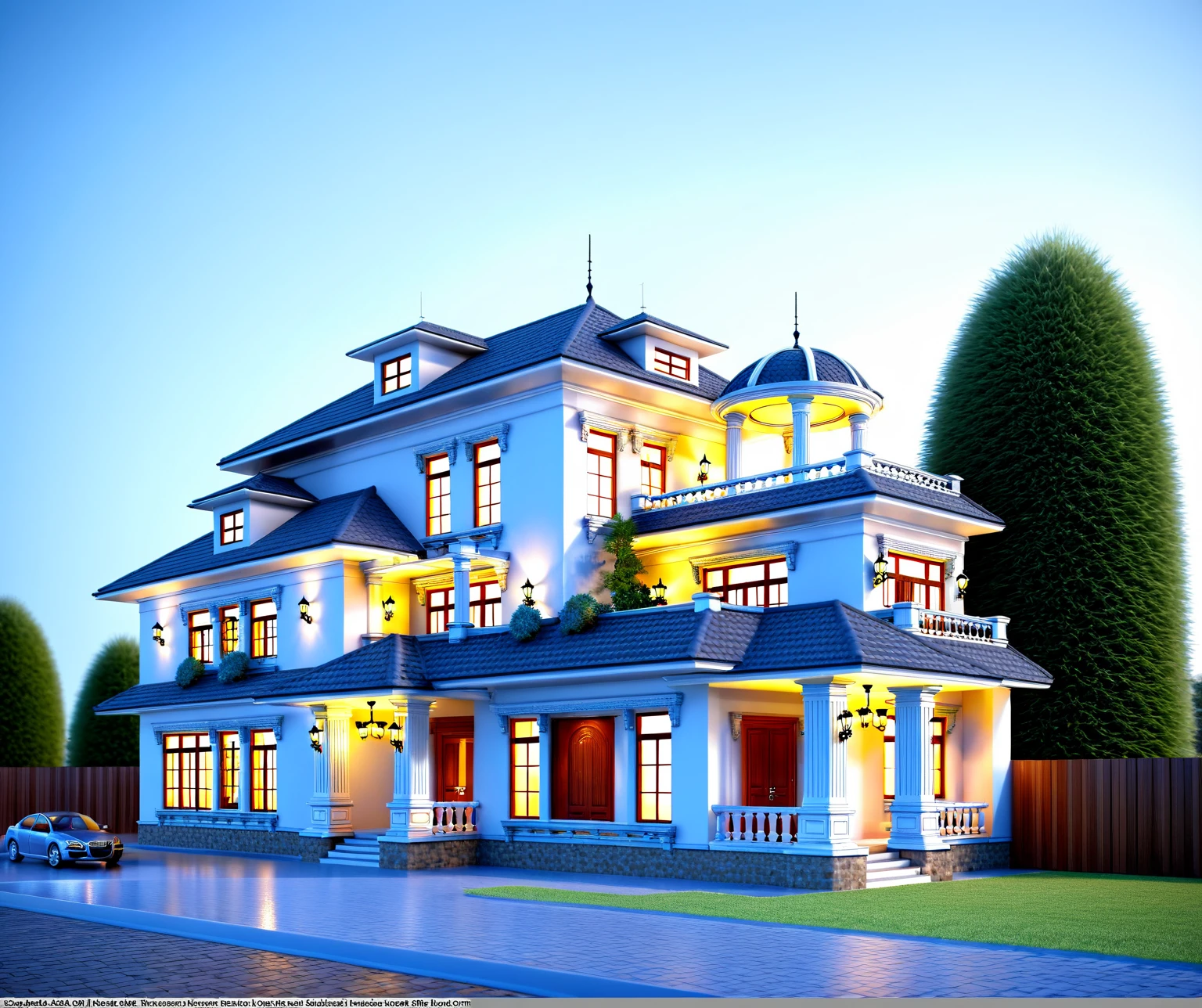 arafed house with a car parked in front of it, highly detailed perfect render, exterior design, 3d rendering, 3 d rendering, highly detailed 3d render, highly detailed 3 d render, realistic building, photorealistic highly detailed, highly detailed render, realistic architecture, highly detailed architecture, in style of 3d render, 3 d photorealistic render