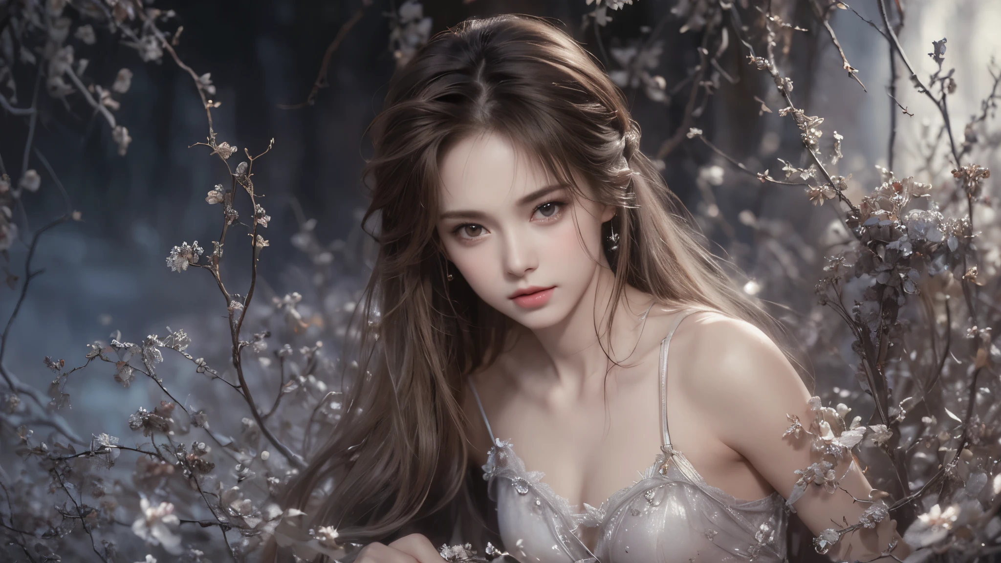 A stunning masterpiece by Luis Royo, featuring a top-quality and realistic portrayal of a beautiful girl with shiny, natural skin texture. This surreal portrait captures the essence of youth and beauty, with intricate details on the girl's two arms and two legs.