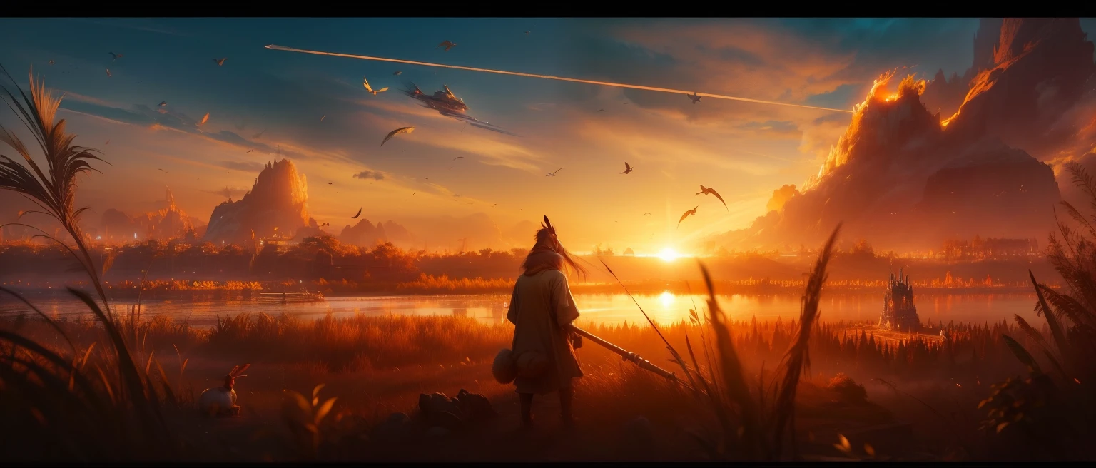 Rabbit wearing T-shirt, Movie. Leng Jun, Movie photograph concept art, Dawn CG, elegant Movie fantasy art, Beautiful digital art work, Movie matte illustration, Movie digital painting, inspired by Raphael Lacoste (Raphael Lacoste), 4K Fine Digital Art, Movie cgsociety, Popular on artstation 4k, great composition Movie